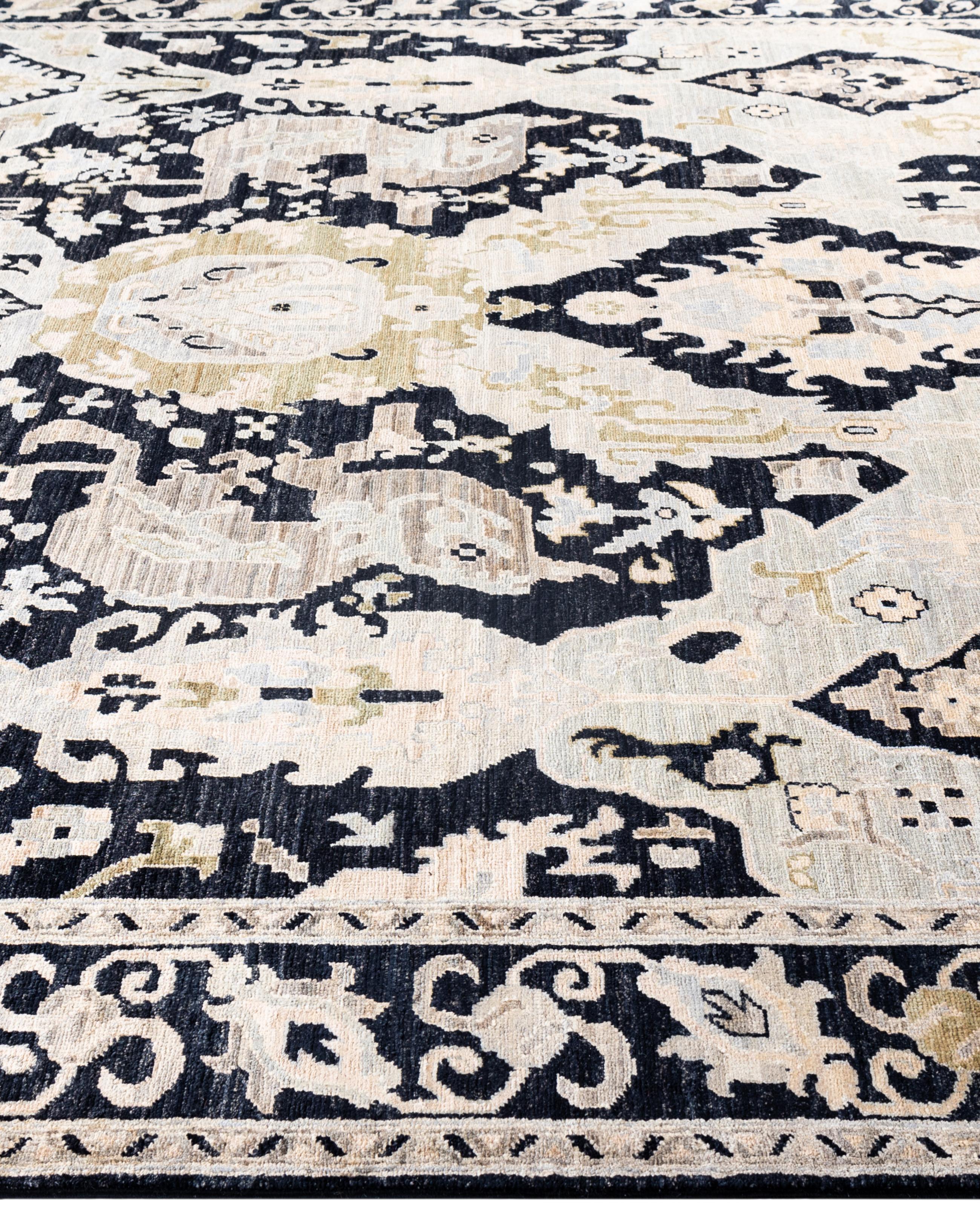 Hand-Knotted Serapi One-of-a-Kind Wool Black Area Rug 7' 11