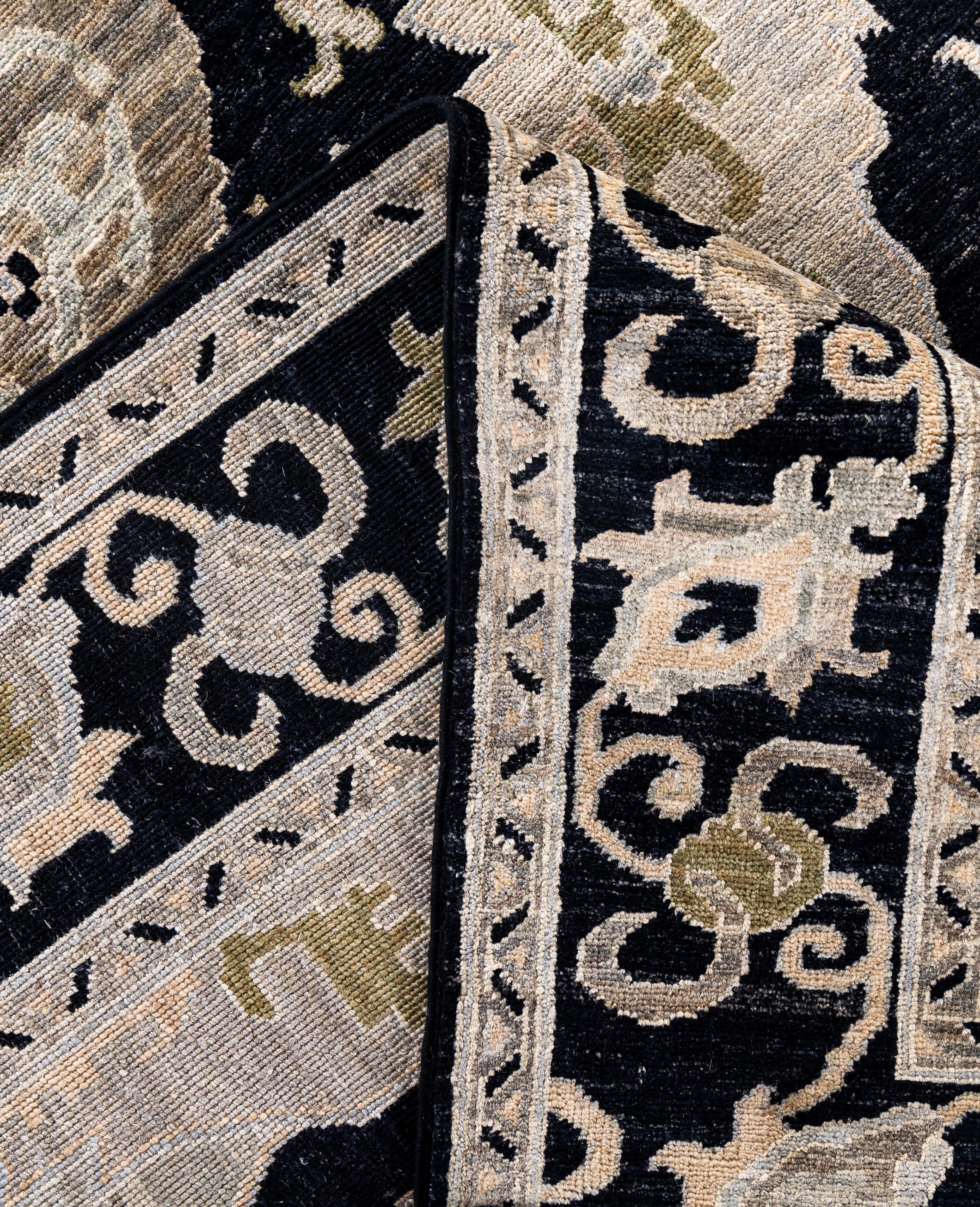 Contemporary Serapi One-of-a-Kind Wool Black Area Rug 7' 11