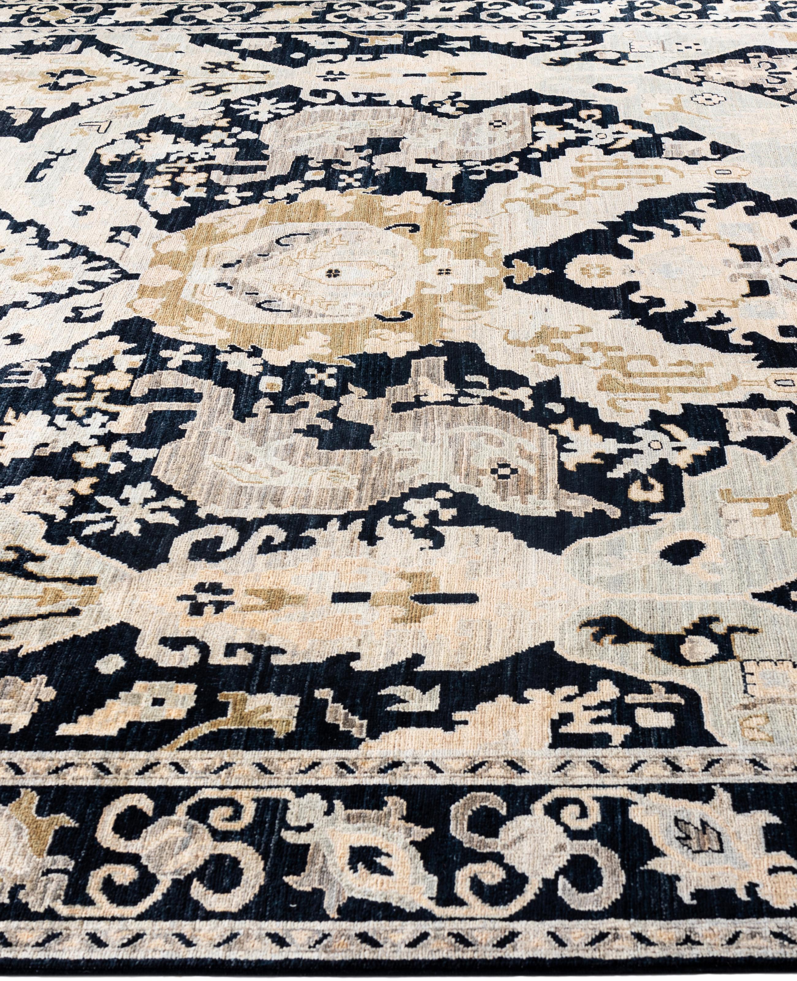 Hand-Knotted Serapi One-of-a-Kind Wool Black Area Rug 7' 11