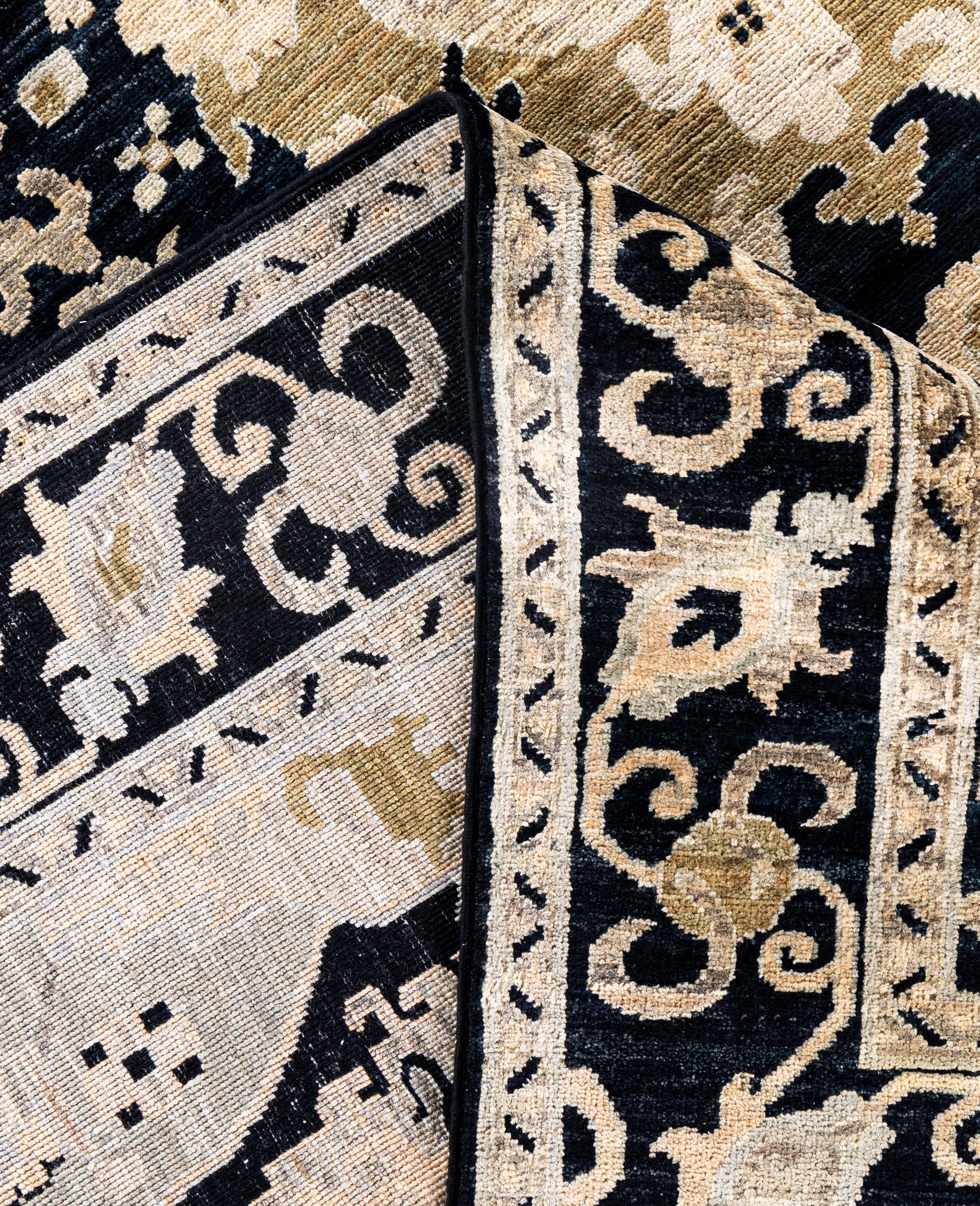 Contemporary Serapi One-of-a-Kind Wool Black Area Rug 7' 11