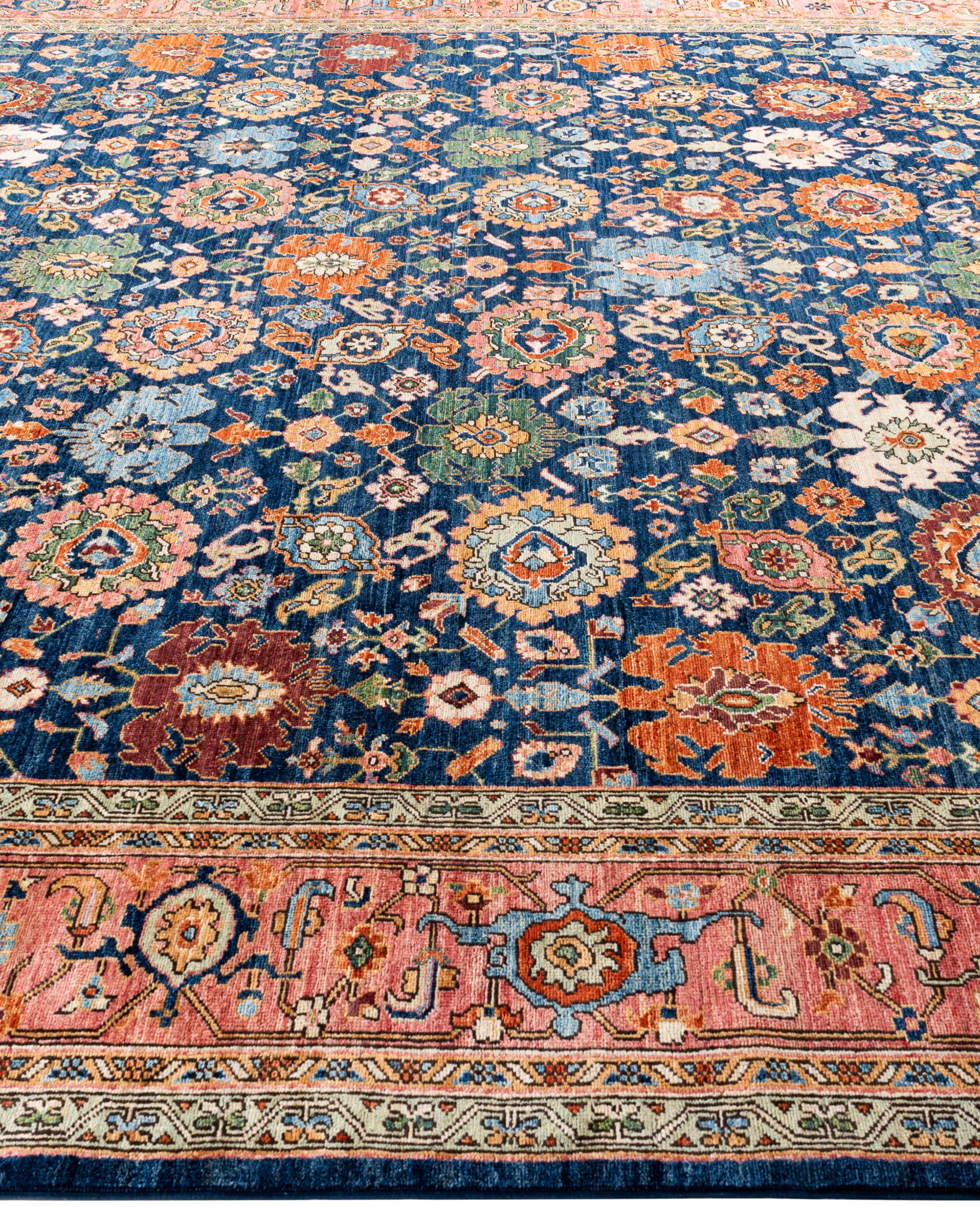 Alfombra de lana azul única Serapi 10' 0