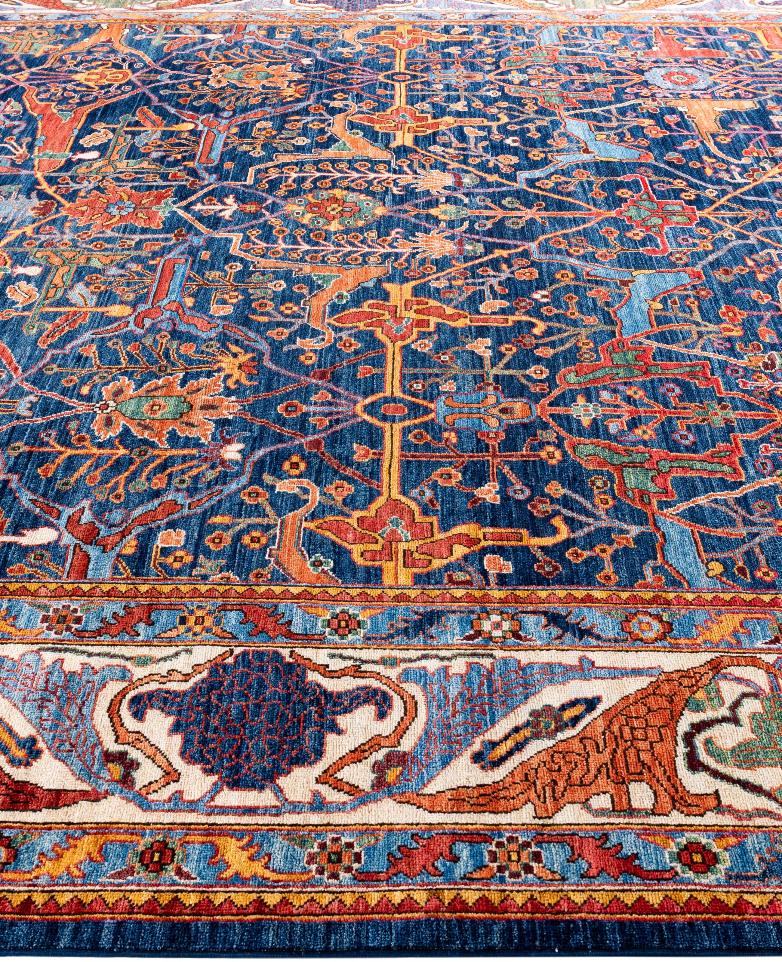 Alfombra de lana azul única Serapi 10' 0
