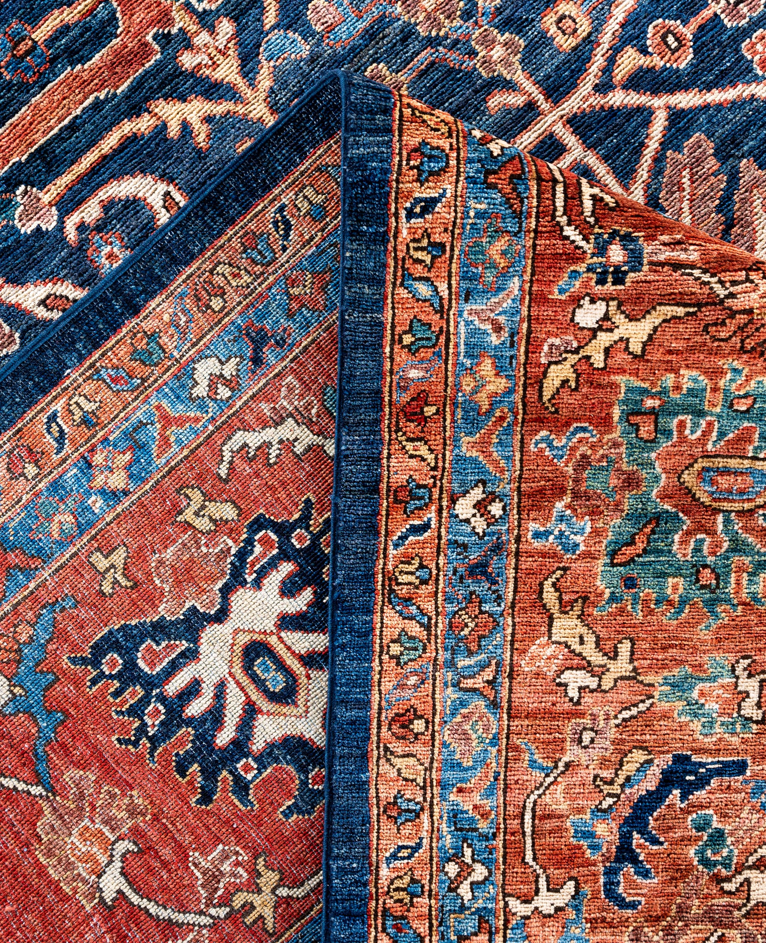 Contemporary Serapi One-of-a-Kind Wool Blue Area Rug 10' 0