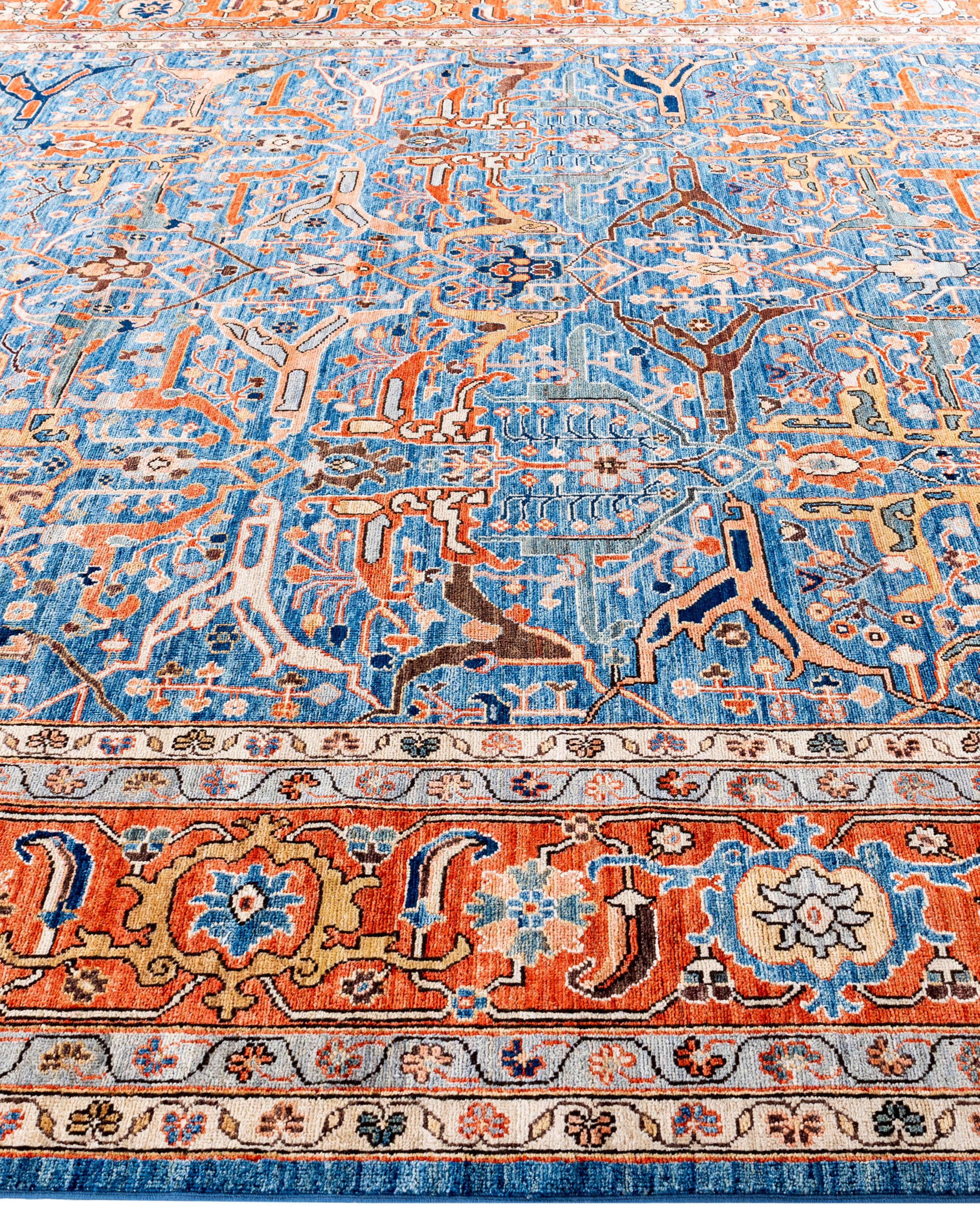 Alfombra de lana azul única Serapi 10' 0