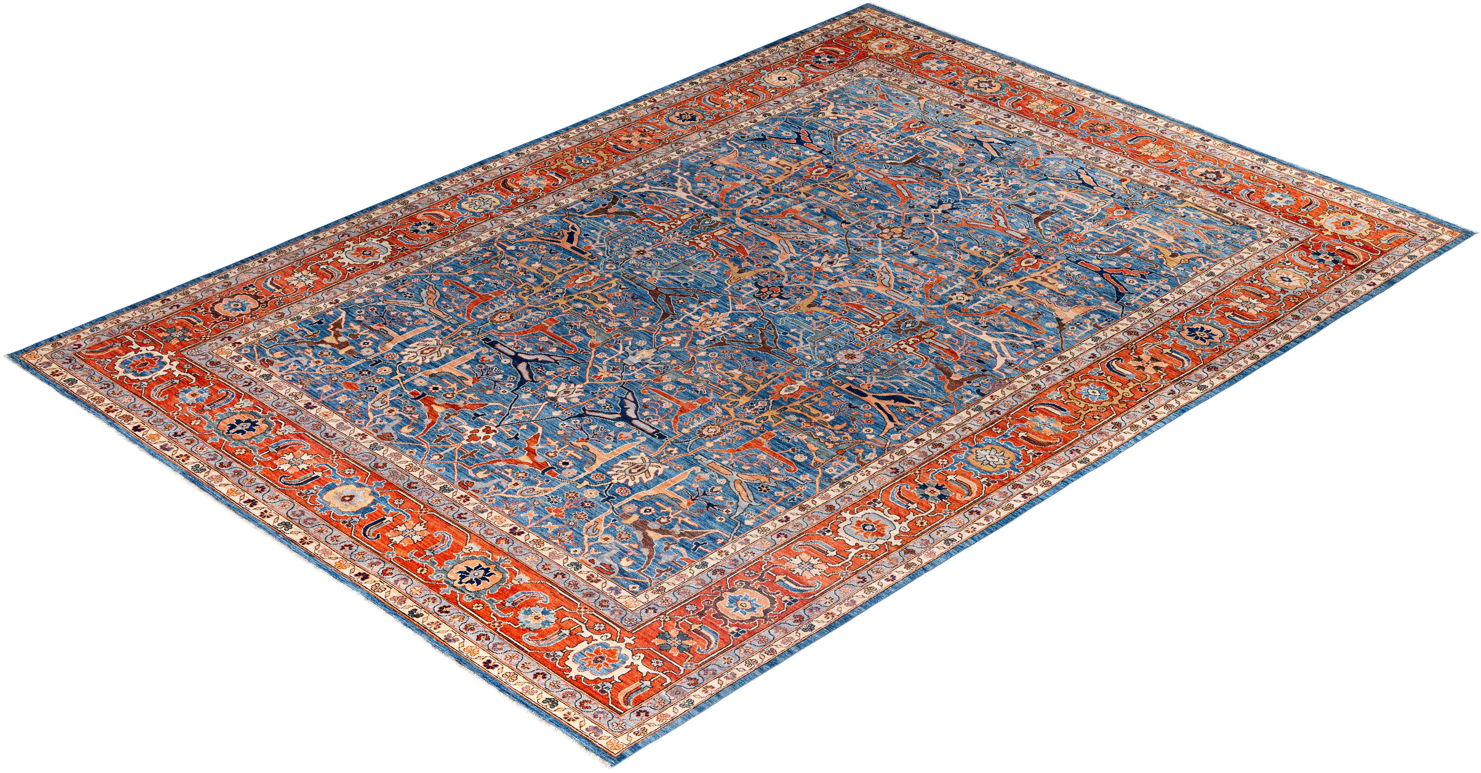 Alfombra de lana azul única Serapi 10' 0