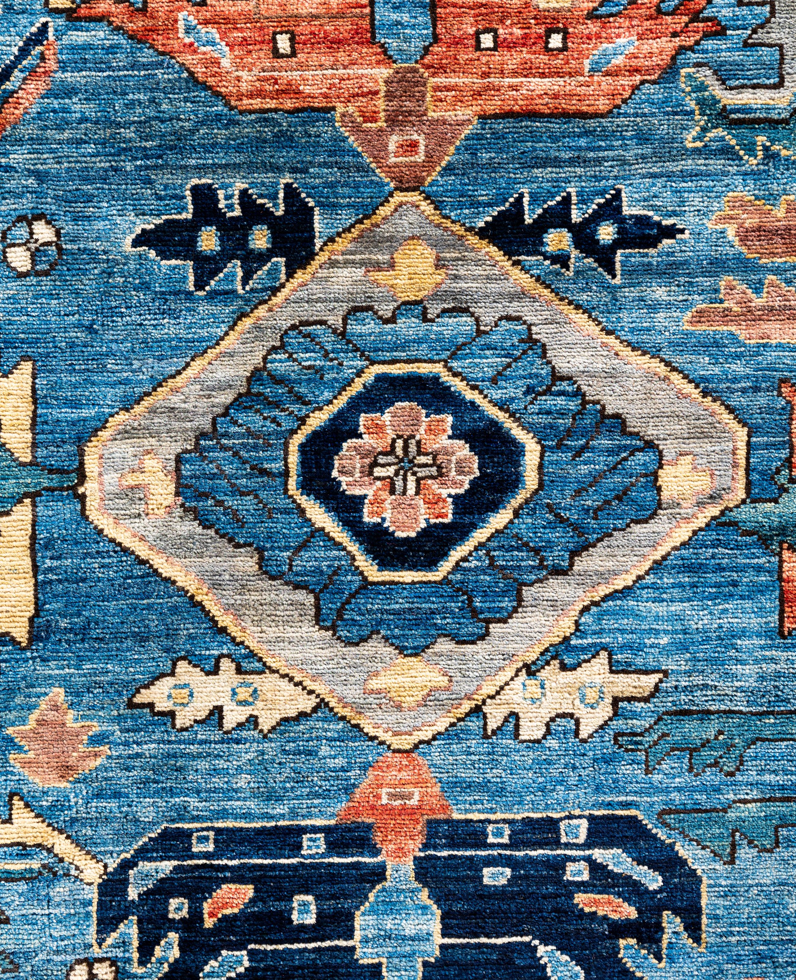 Pakistani Serapi One-of-a-Kind Wool Blue Area Rug 10' 1