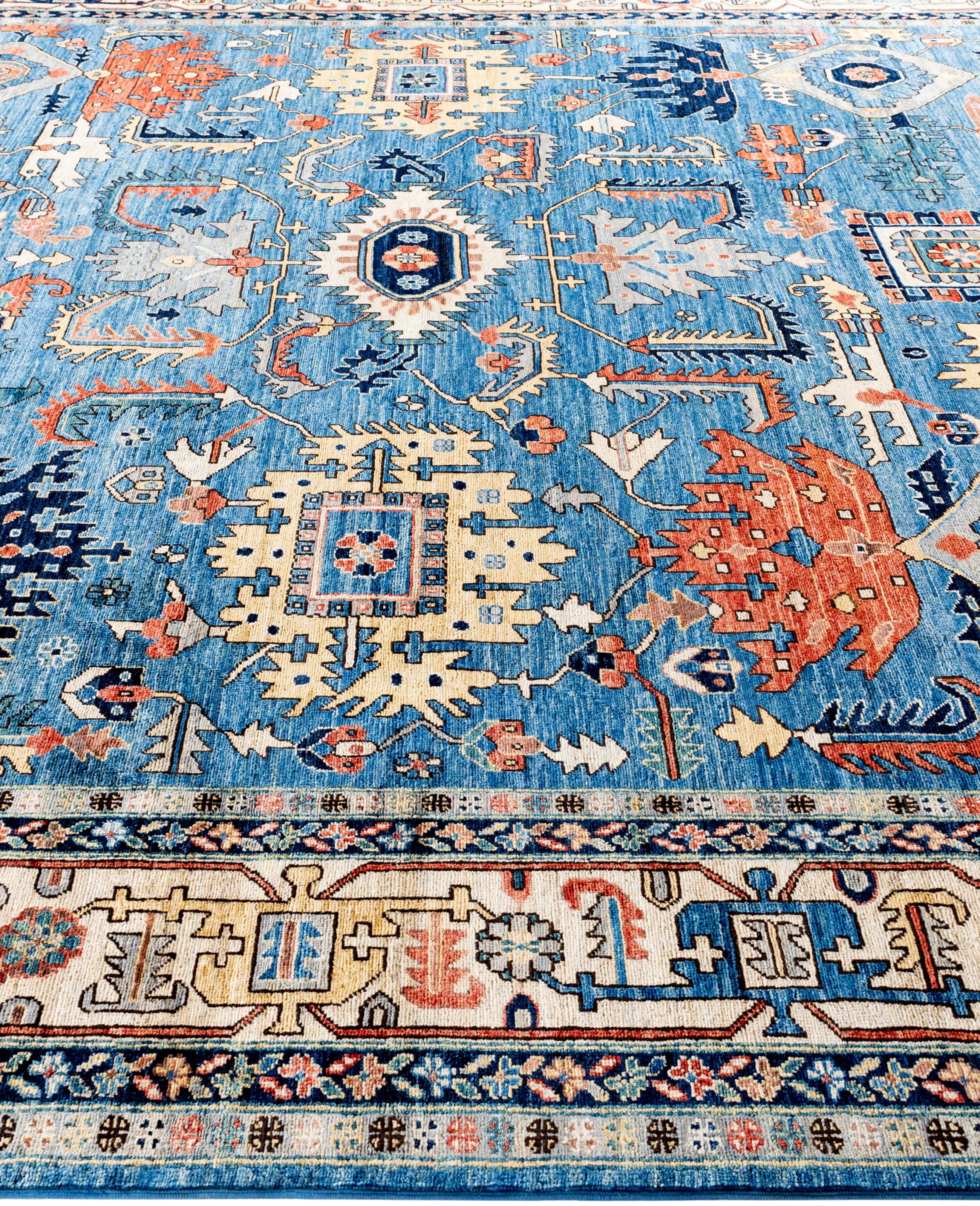 Hand-Knotted Serapi One-of-a-Kind Wool Blue Area Rug 10' 1