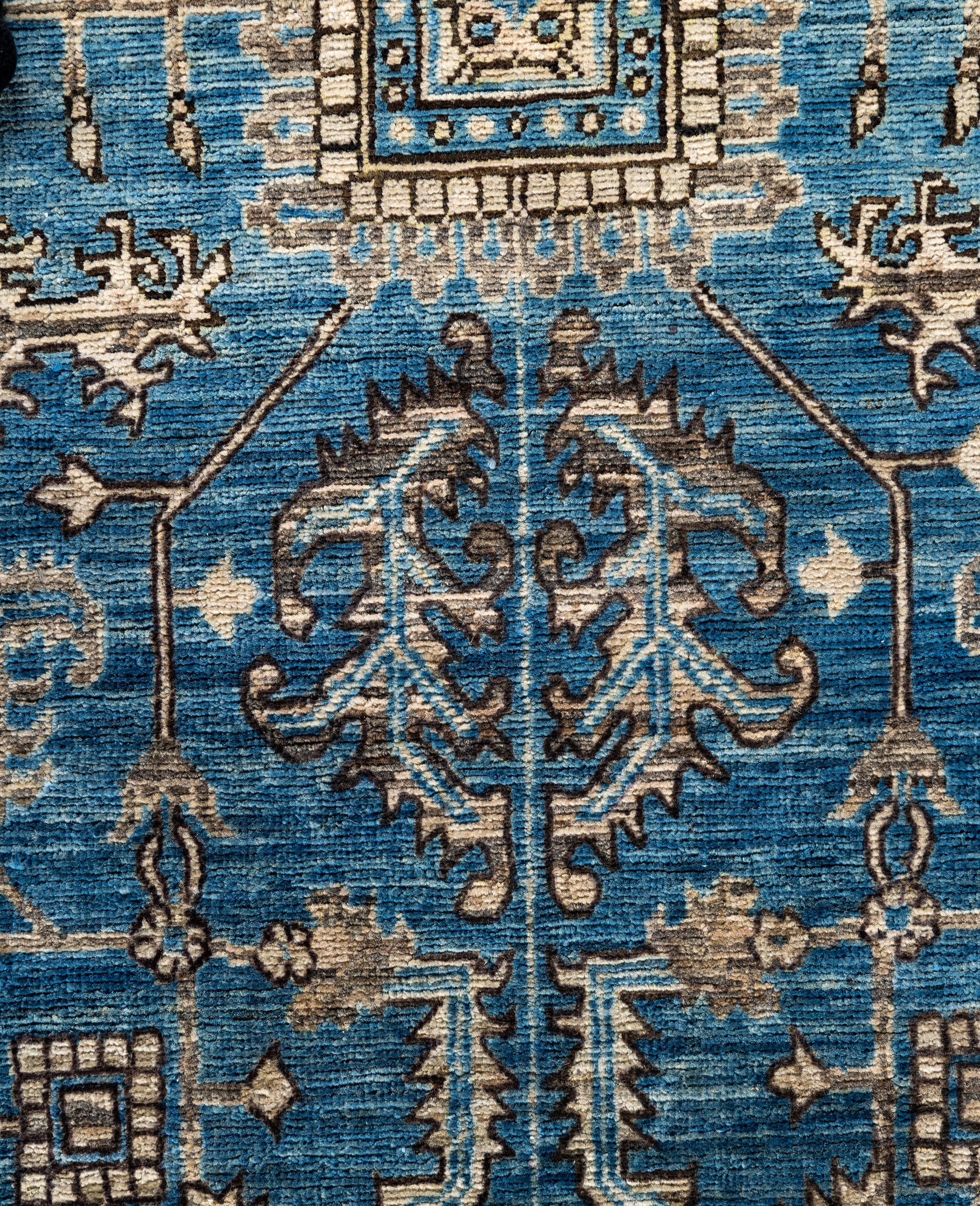 Serapi One-of-a-Kind Wolle Blau Bereich Teppich 3' 11