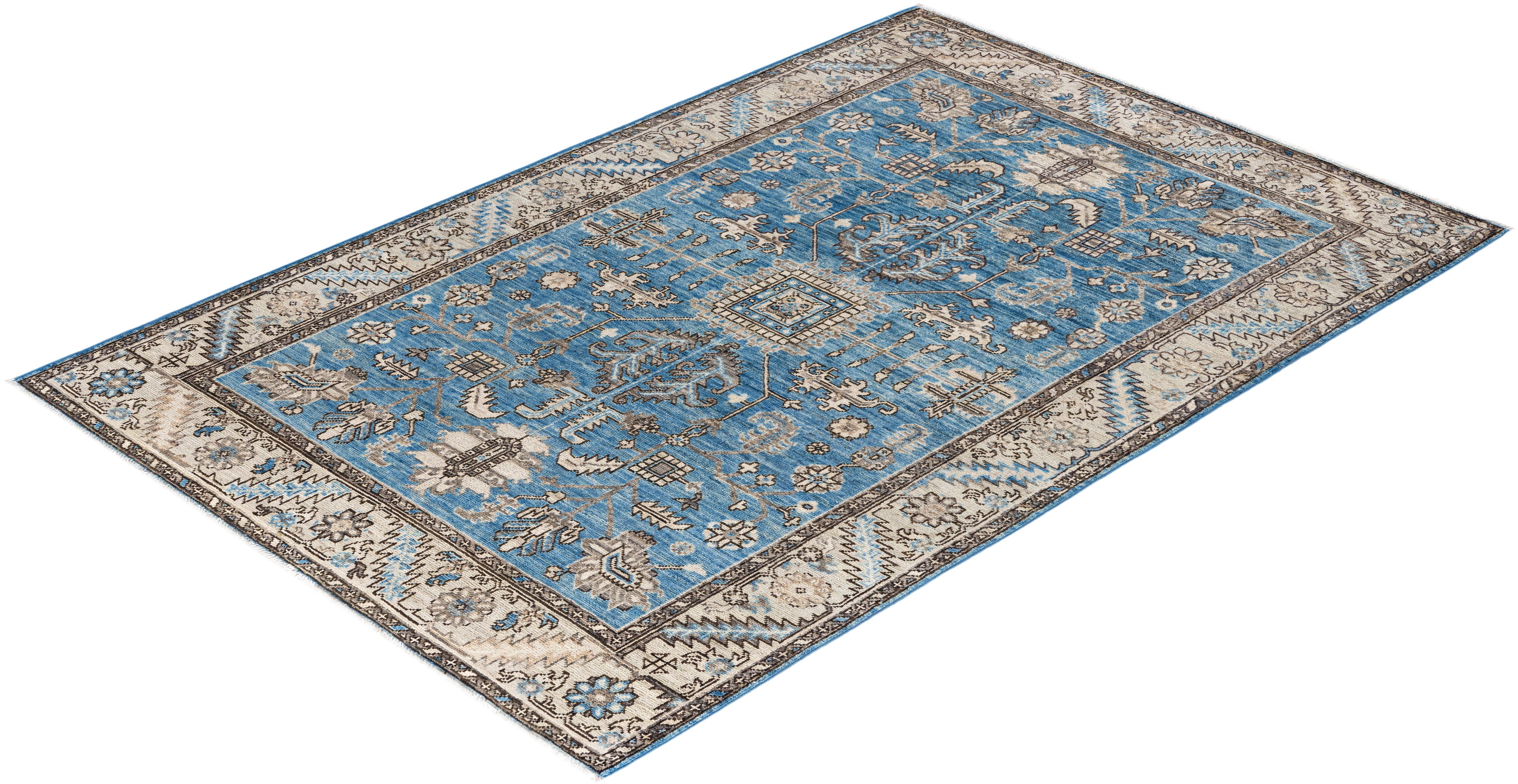 Serapi One-of-a-Kind Wolle Blau Bereich Teppich 3' 11