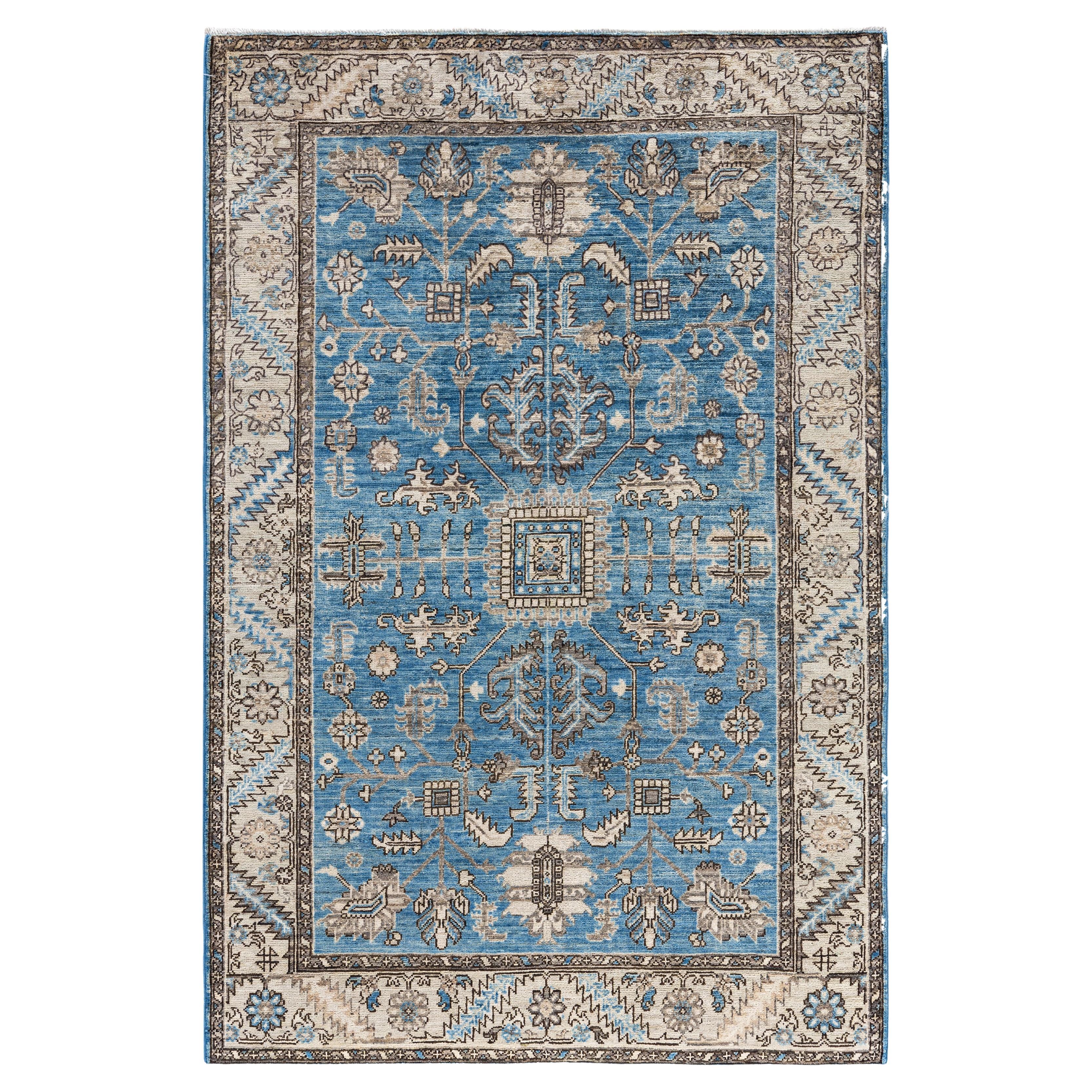 Serapi One-of-a-Kind Wolle Blau Bereich Teppich 3' 11" x 5' 11" im Angebot