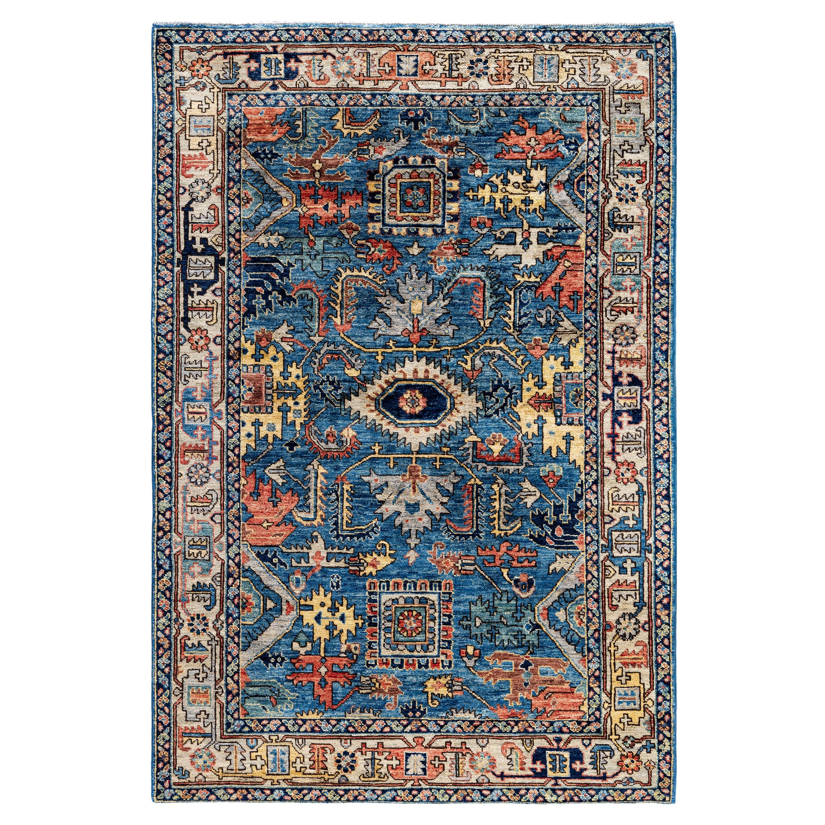Serapi One-of-a-Kind Wolle Blau Bereich Teppich 3' 11" x 5' 11" im Angebot