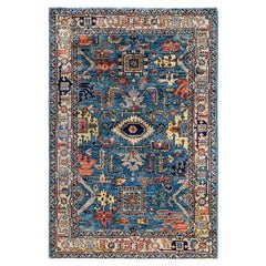 Serapi One-of-a-Kind Wolle Blau Bereich Teppich 3' 11" x 5' 11"