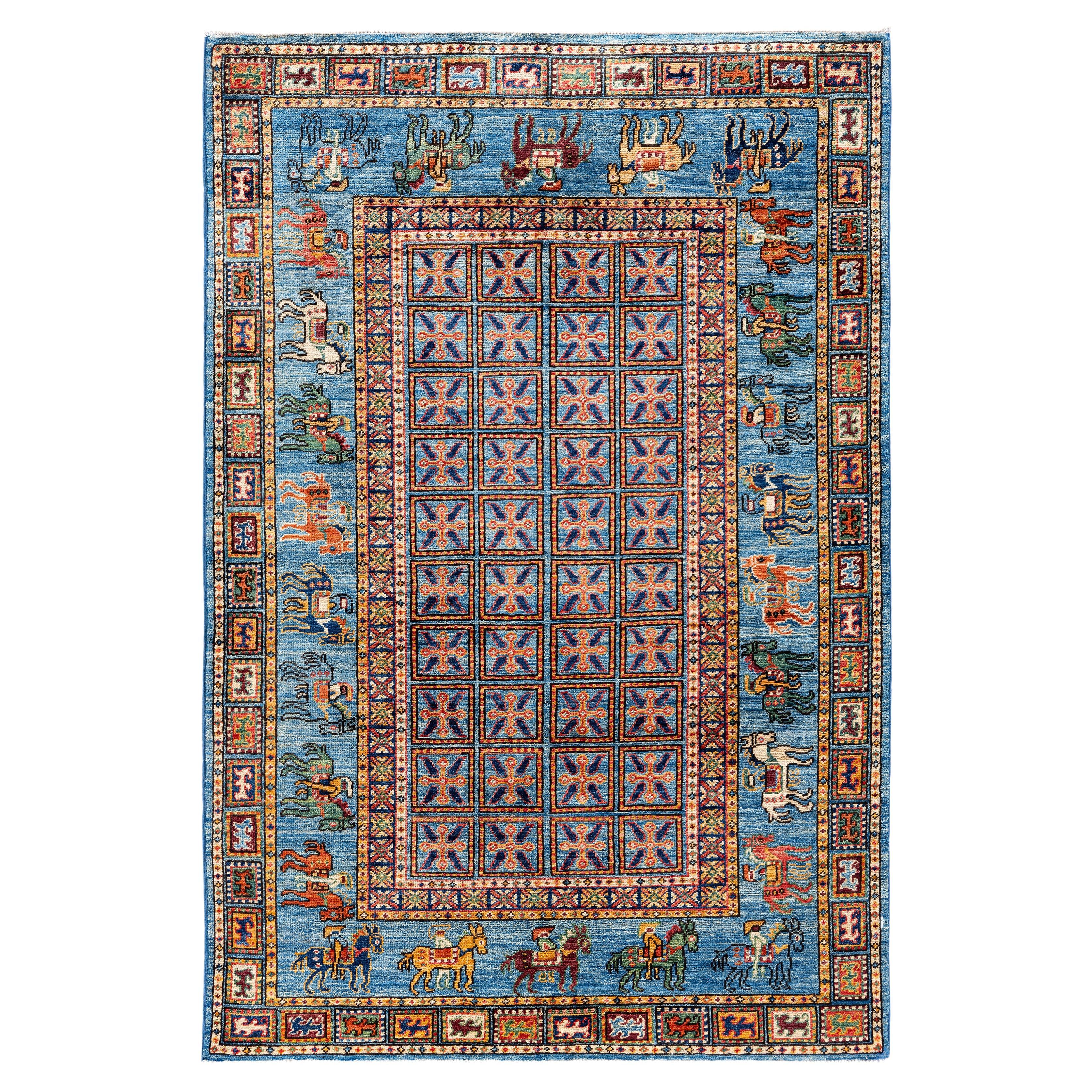 Serapi One-of-a-Kind Wolle Blau Bereich Teppich 4' 0" x 5' 11" im Angebot