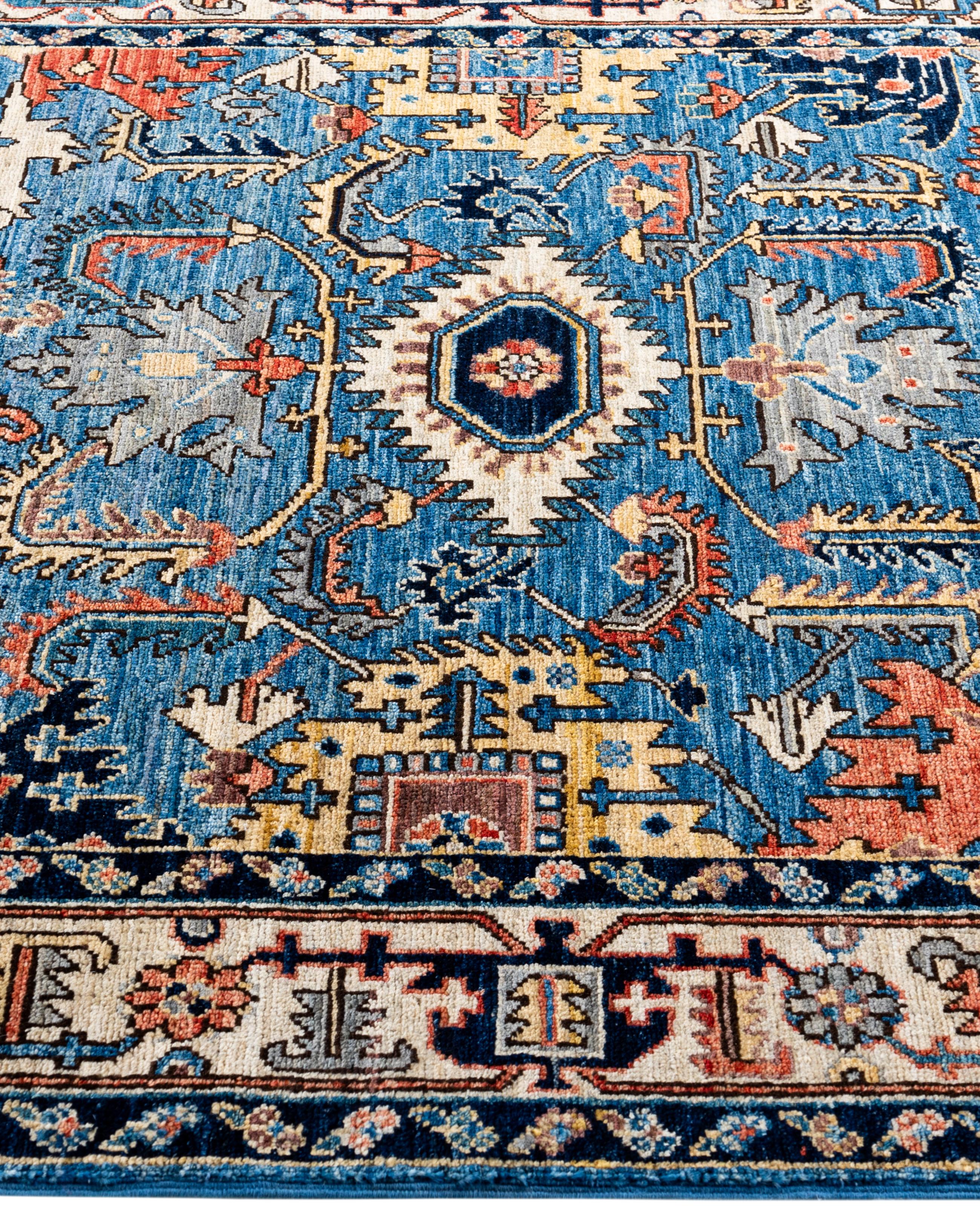 Serapi One-of-a-Kind Wolle Blau Bereich Teppich 4' 1