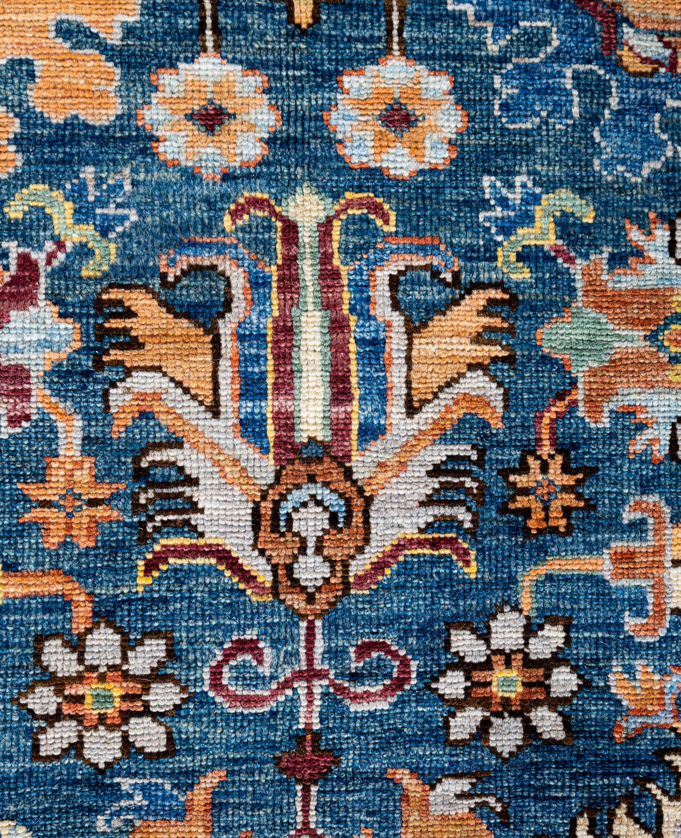 Alfombra de lana azul única Serapi 7' 10