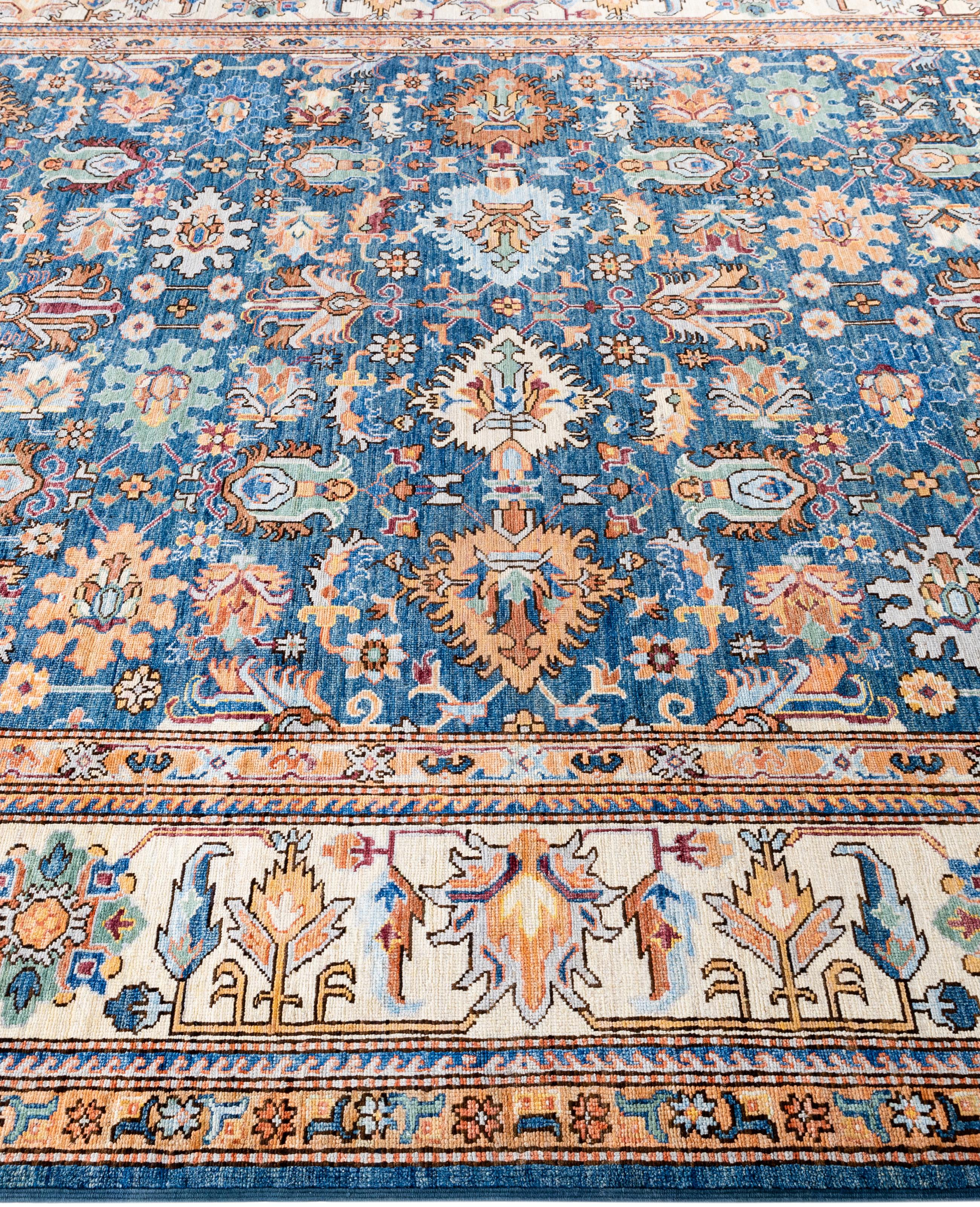 Alfombra de lana azul única Serapi 7' 10
