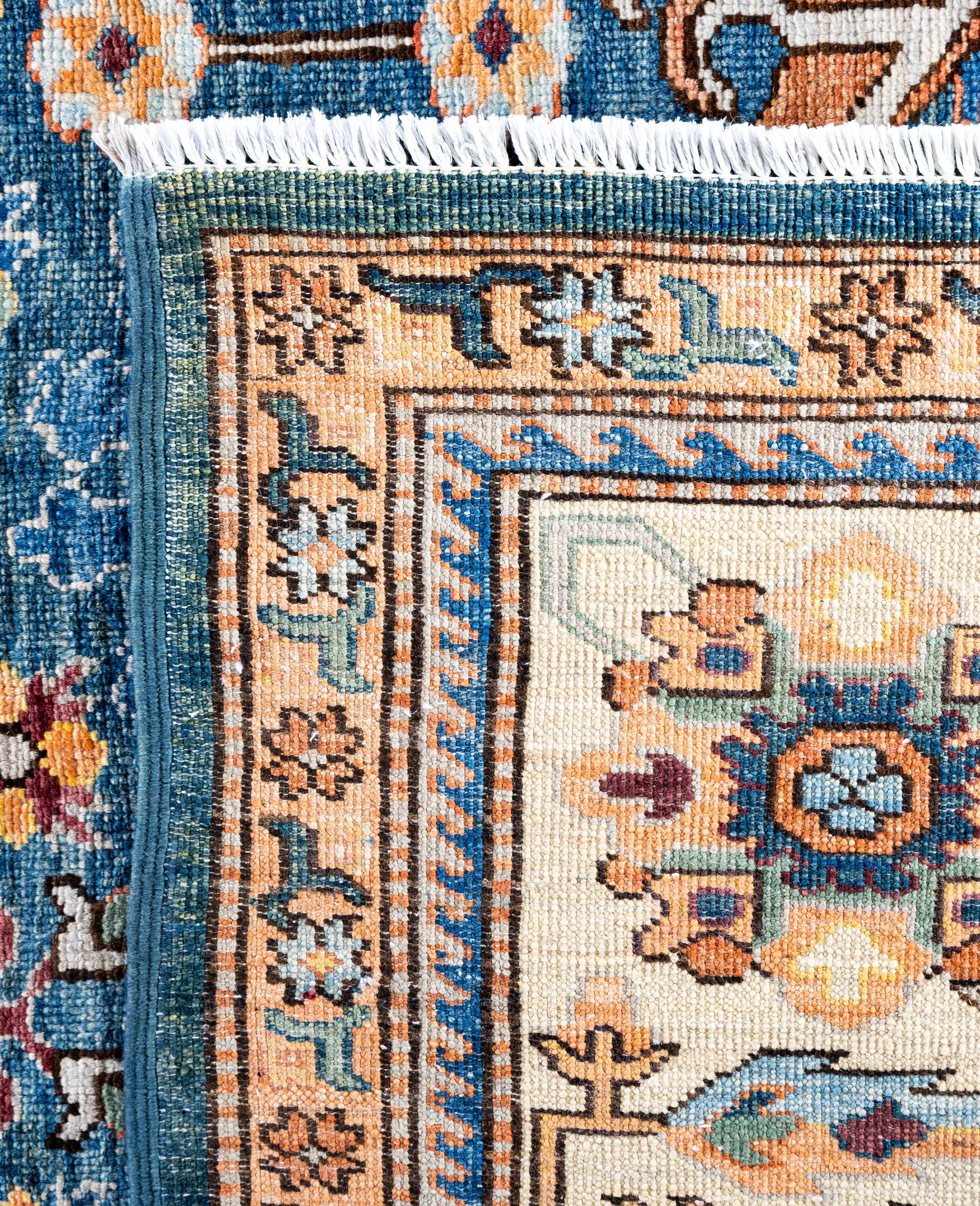Alfombra de lana azul única Serapi 7' 10