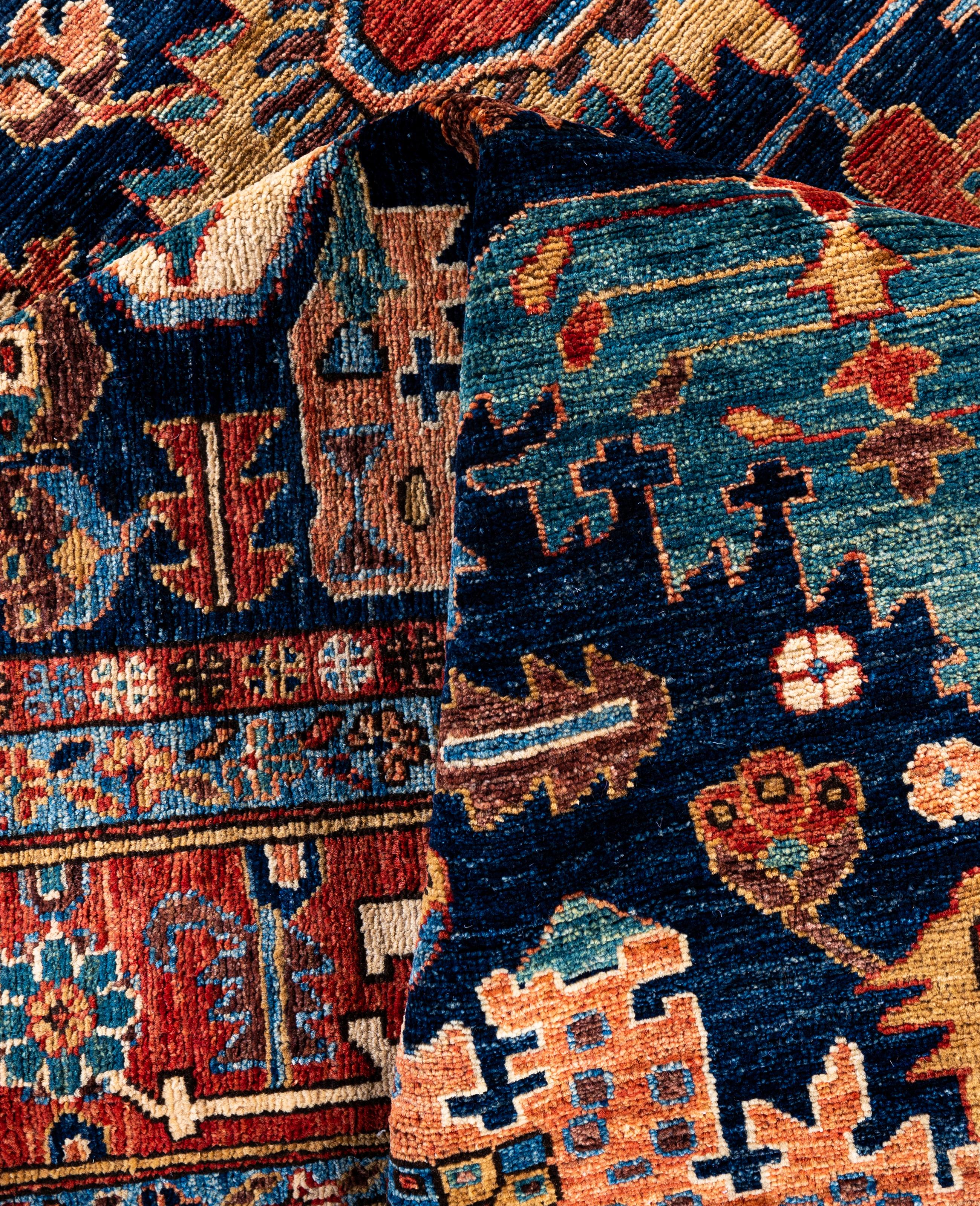Alfombra de lana azul única Serapi 8' 0