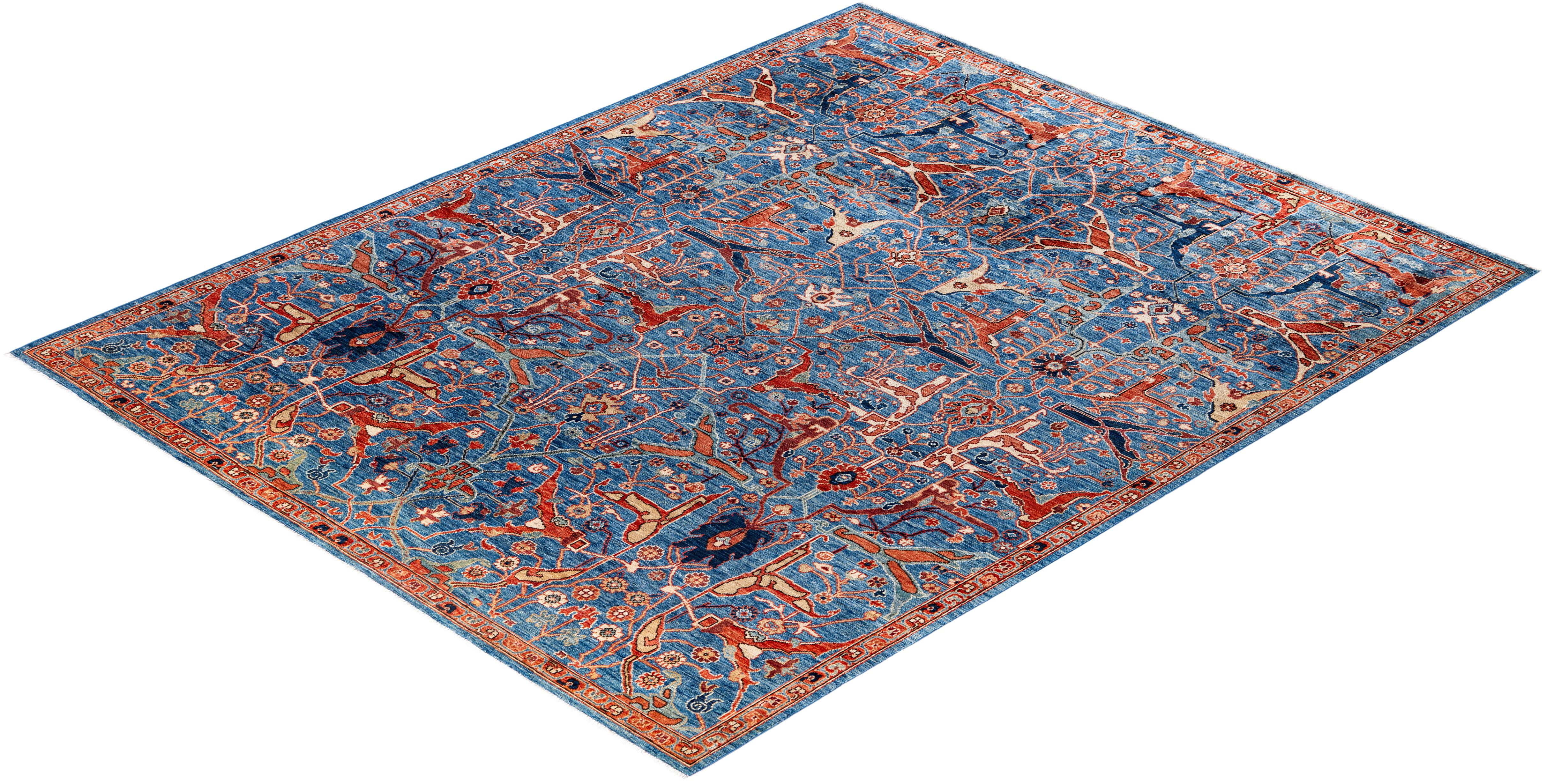 Tappeto Serapi in lana blu unico nel suo genere 8' 0