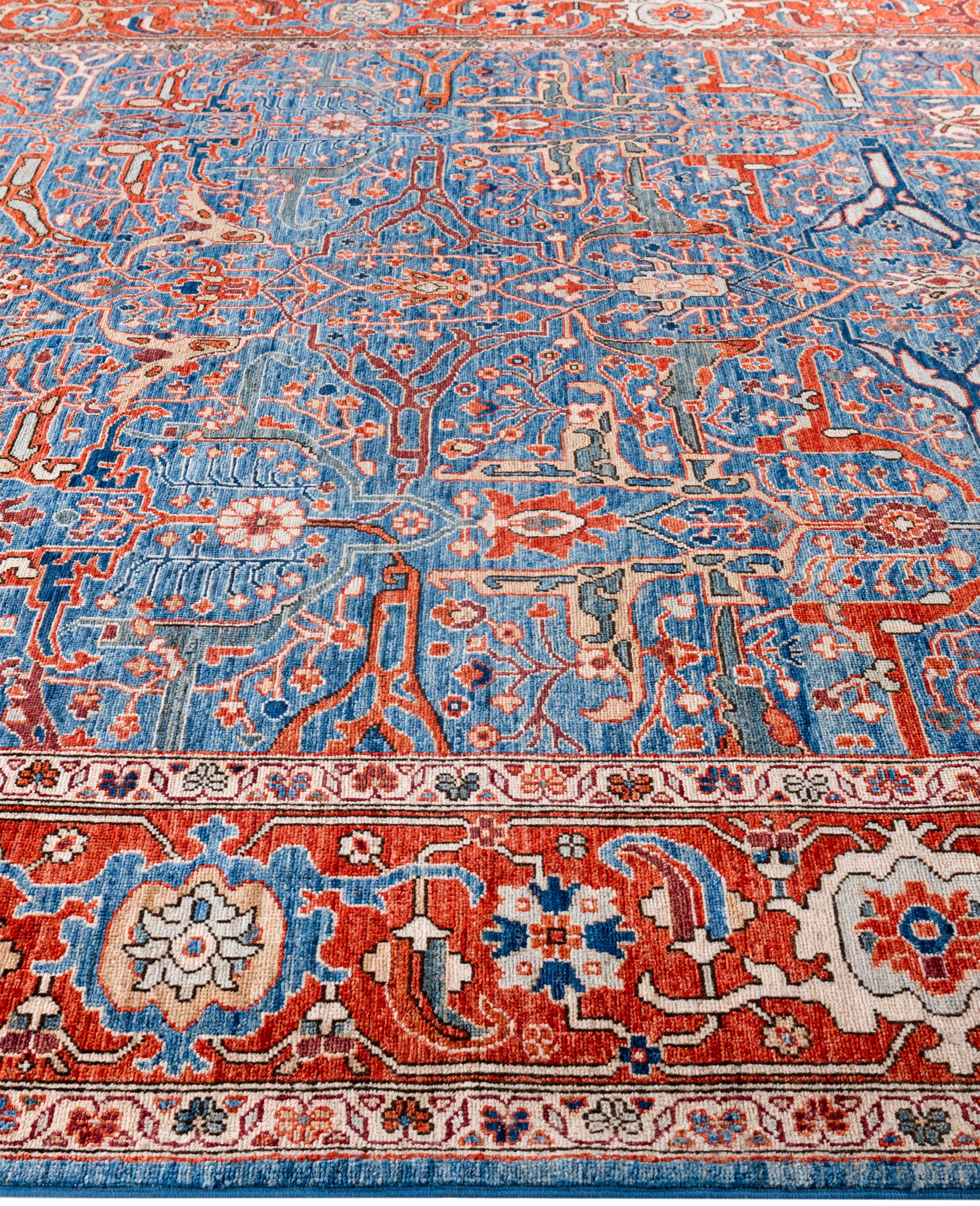 Hand-Knotted Serapi One-of-a-Kind Wool Blue Area Rug 8' 0