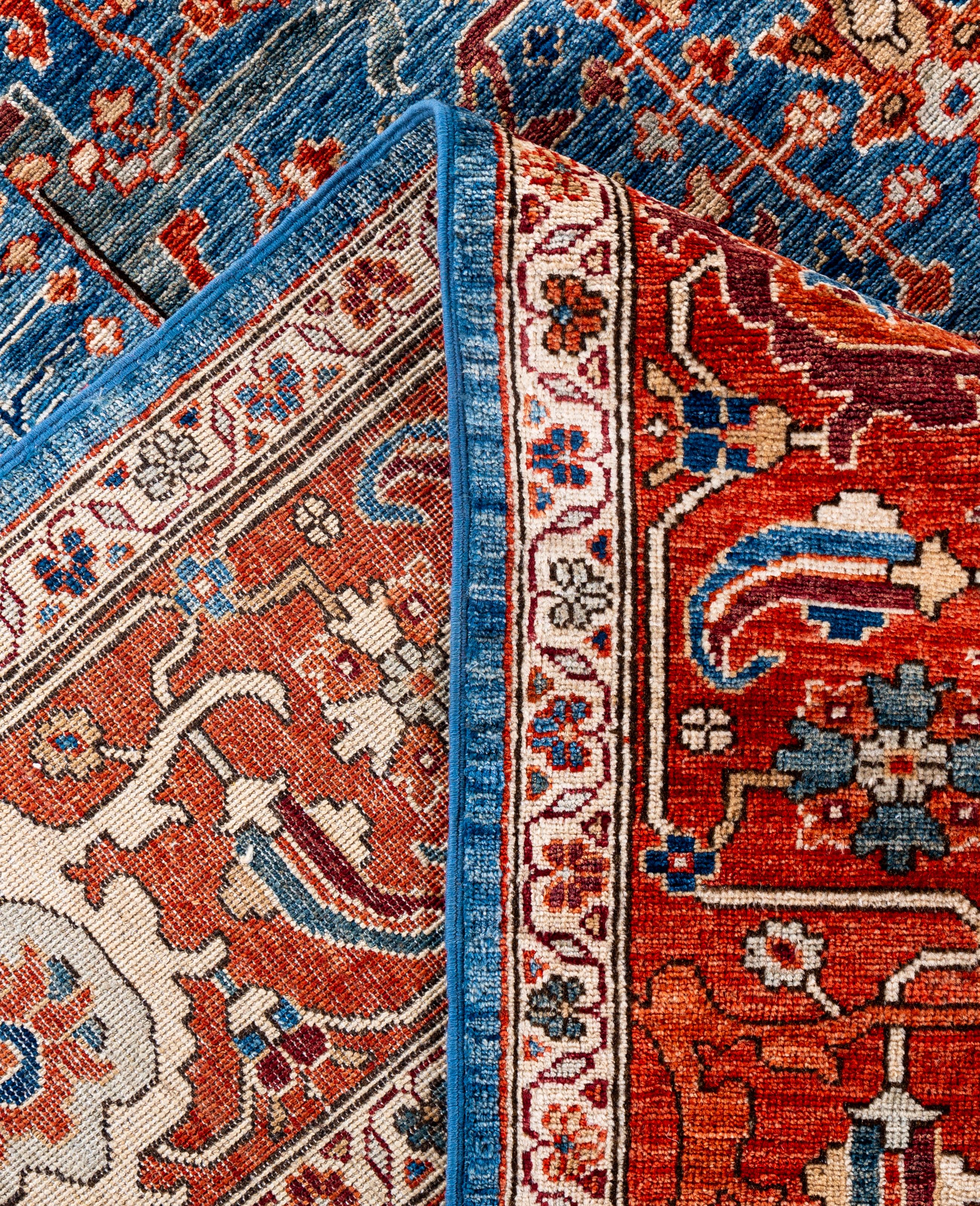 Contemporary Serapi One-of-a-Kind Wool Blue Area Rug 8' 0