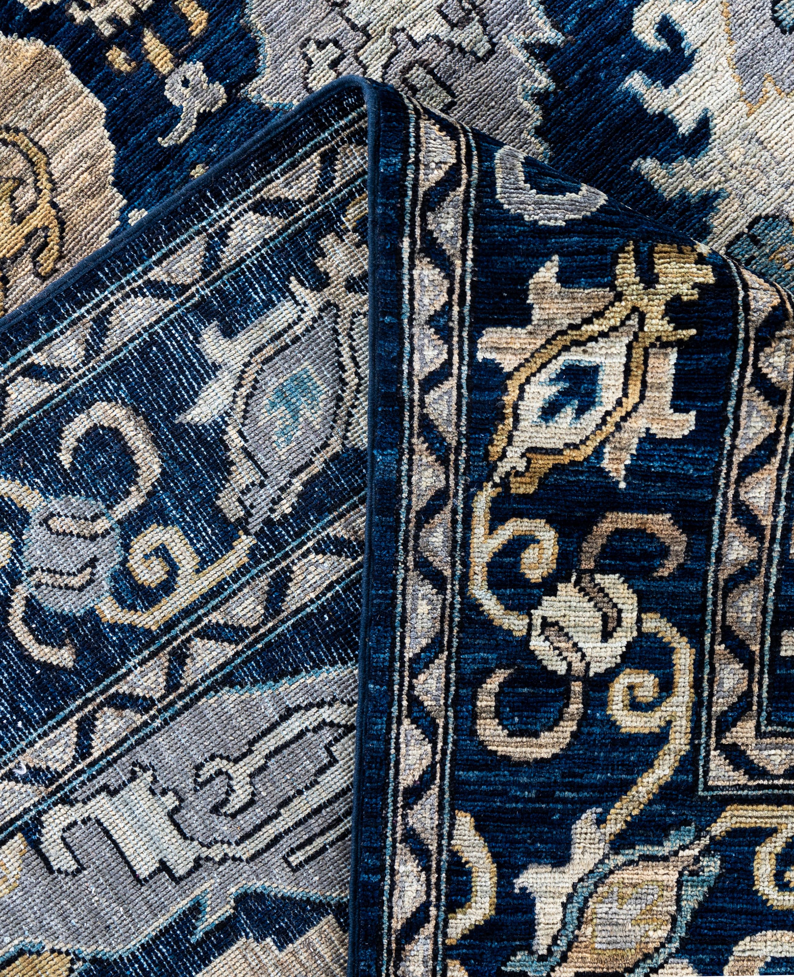 Alfombra de lana azul única Serapi 8' 0