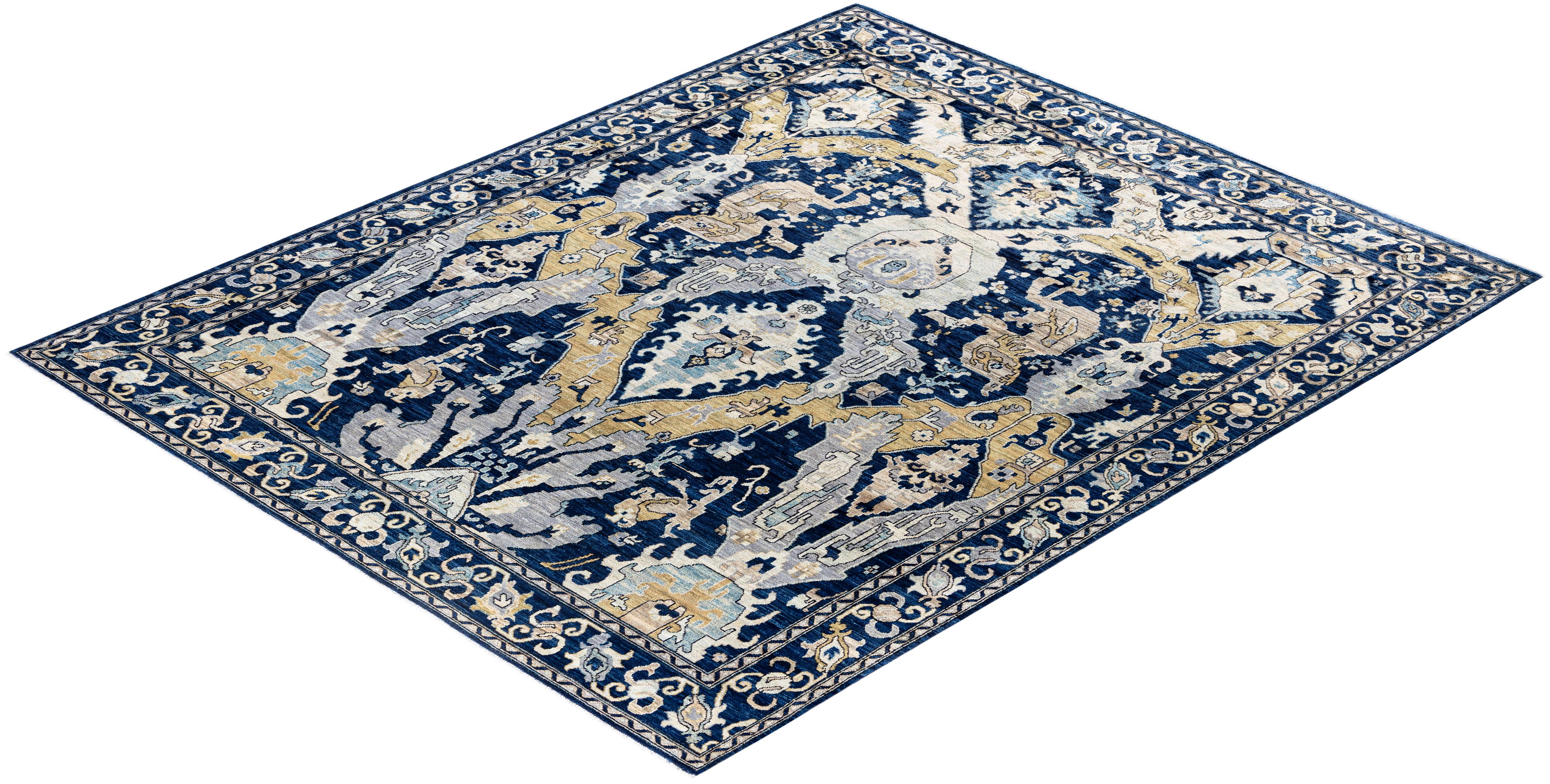 Alfombra de lana azul única Serapi 8' 0