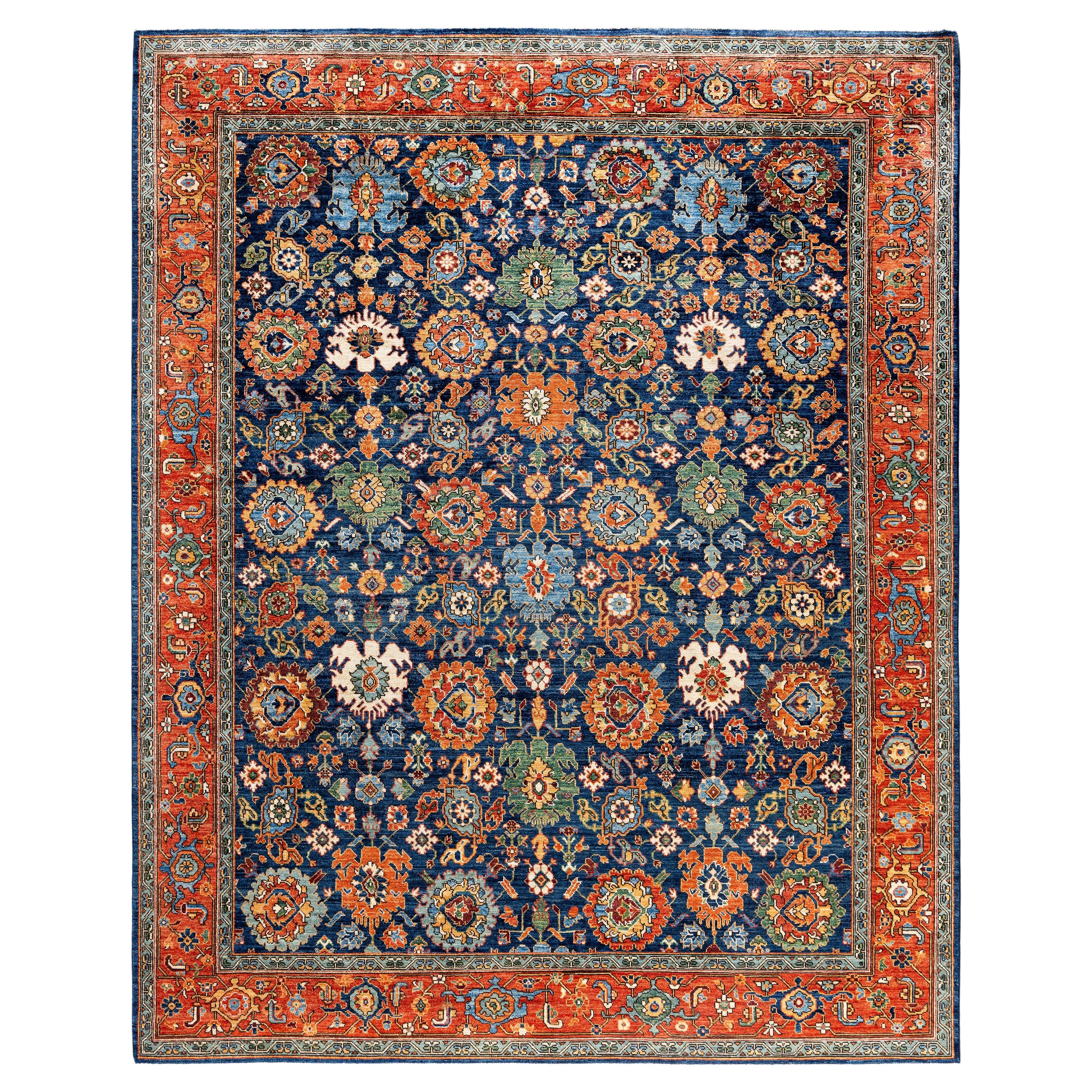 Tappeto Serapi in lana blu unico nel suo genere 8' 1" x 10' 1"