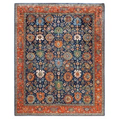 Tappeto Serapi in lana blu unico nel suo genere 8' 1" x 10' 1"