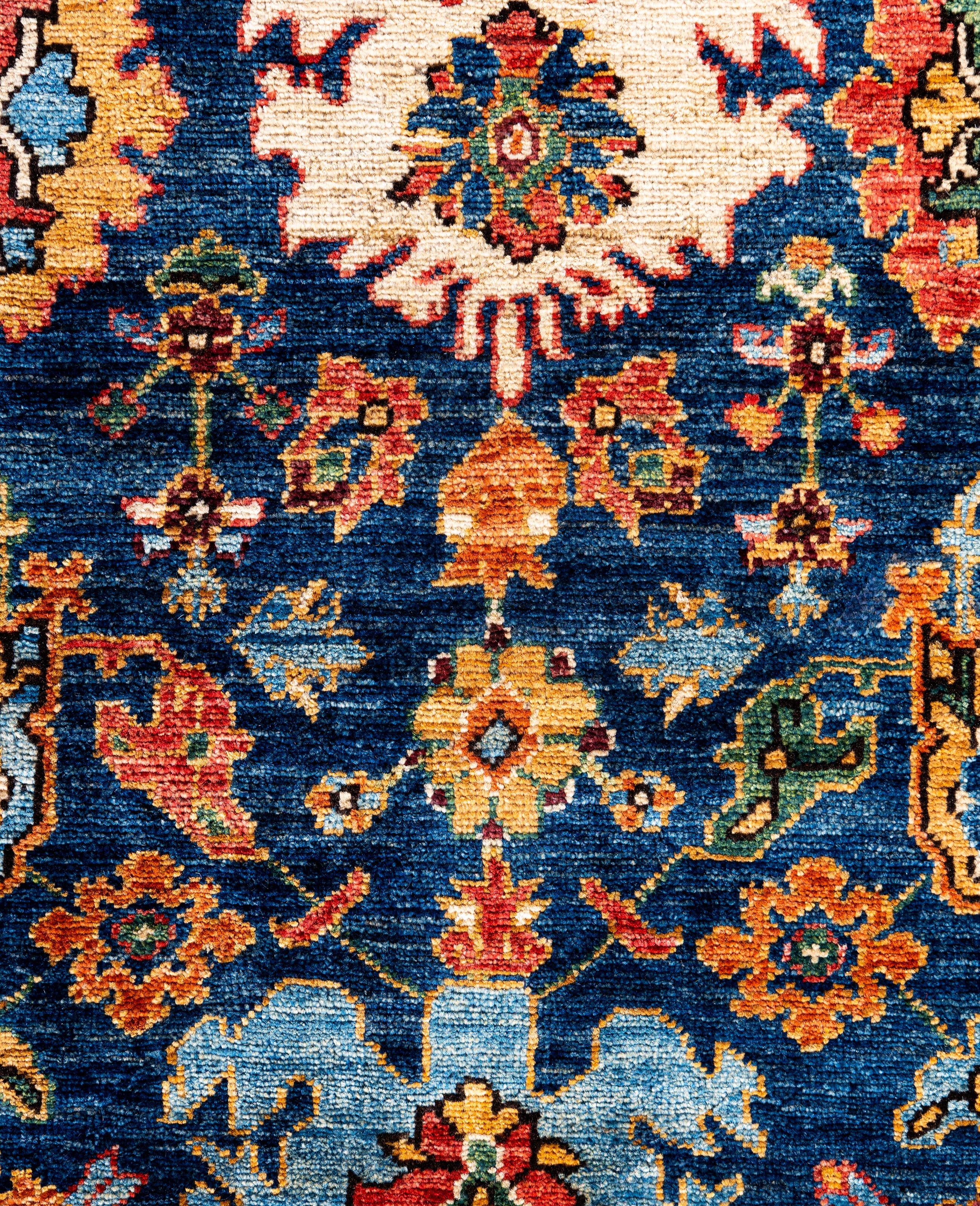 Alfombra de lana azul única Serapi 8' 1