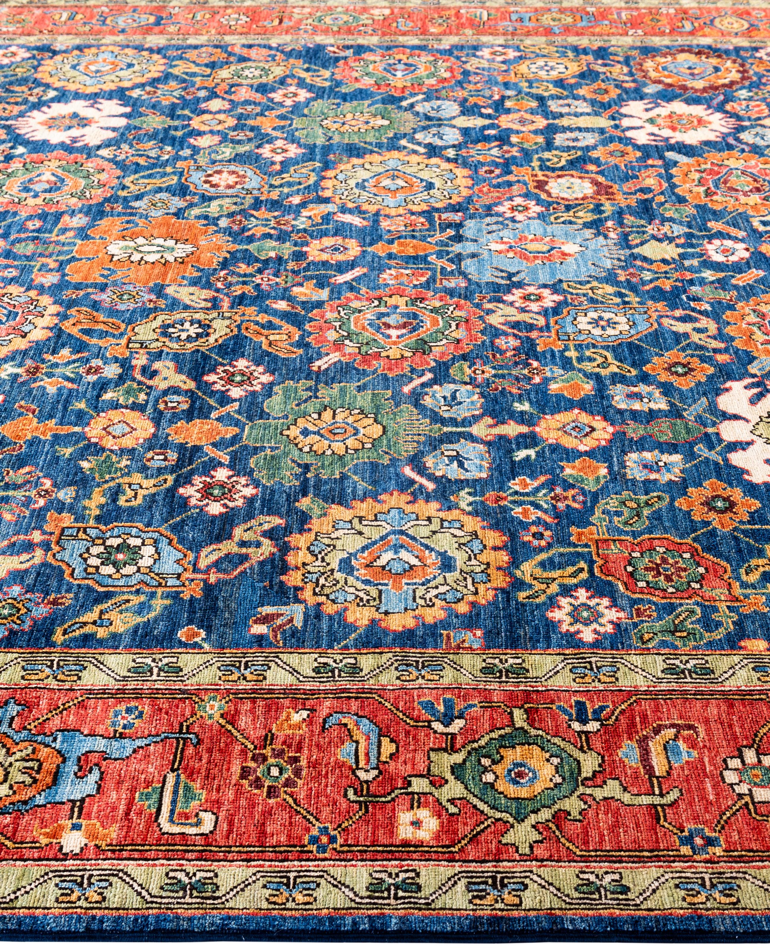 Alfombra de lana azul única Serapi 8' 1