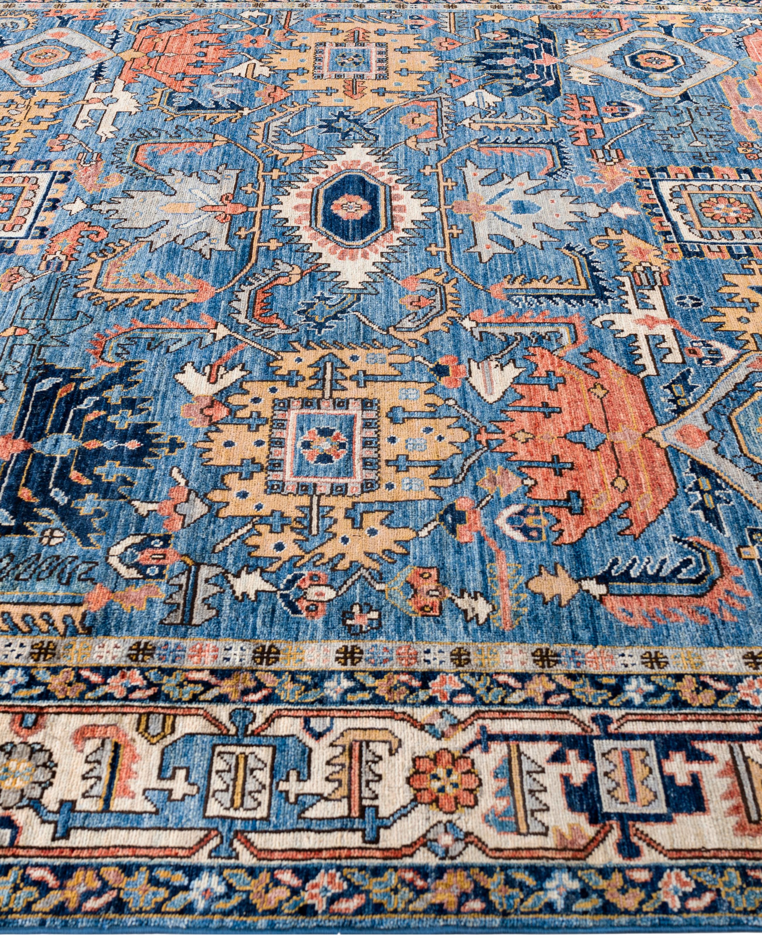Hand-Knotted Serapi One-of-a-Kind Wool Blue Area Rug 8' 1