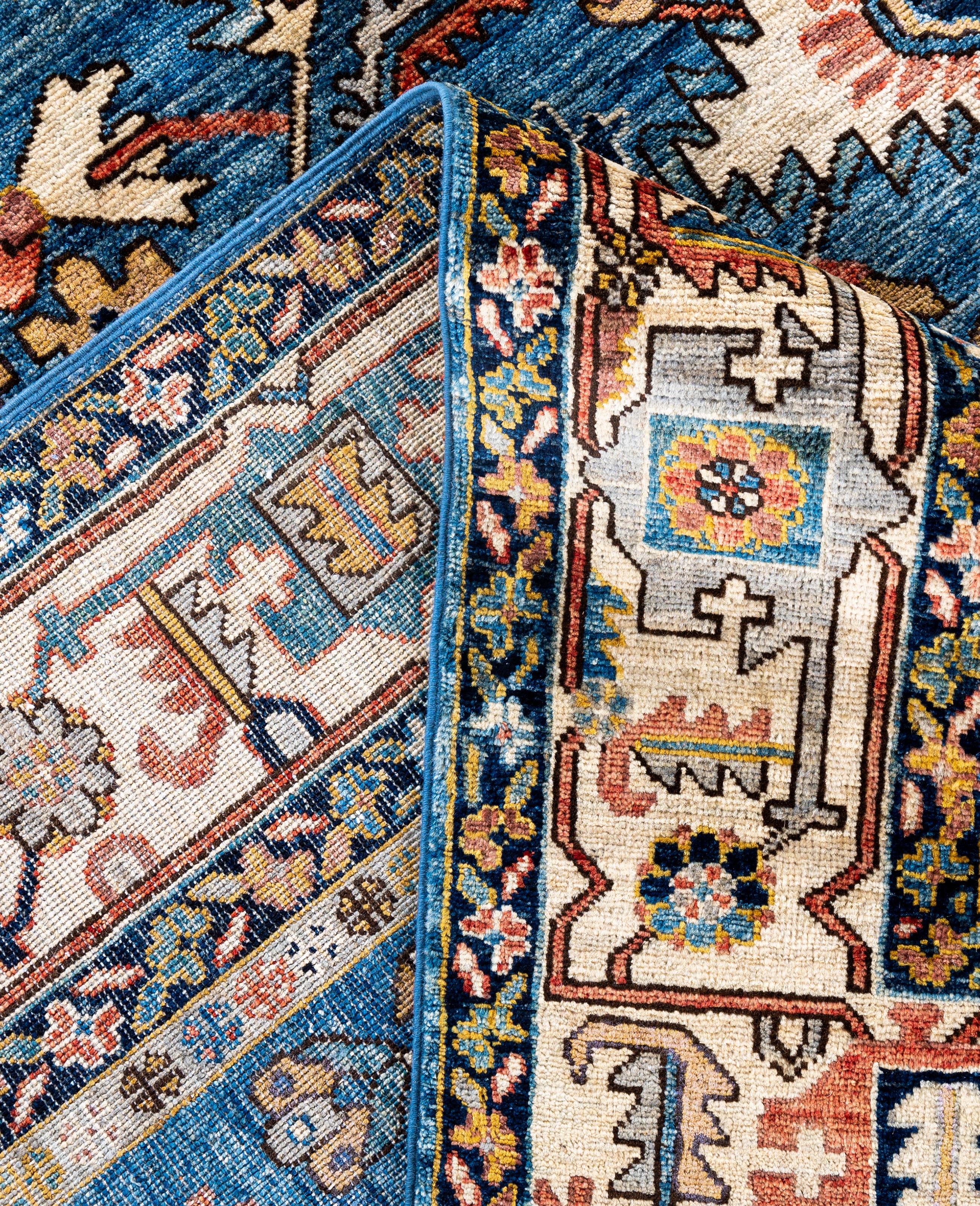 Contemporary Serapi One-of-a-Kind Wool Blue Area Rug 8' 1