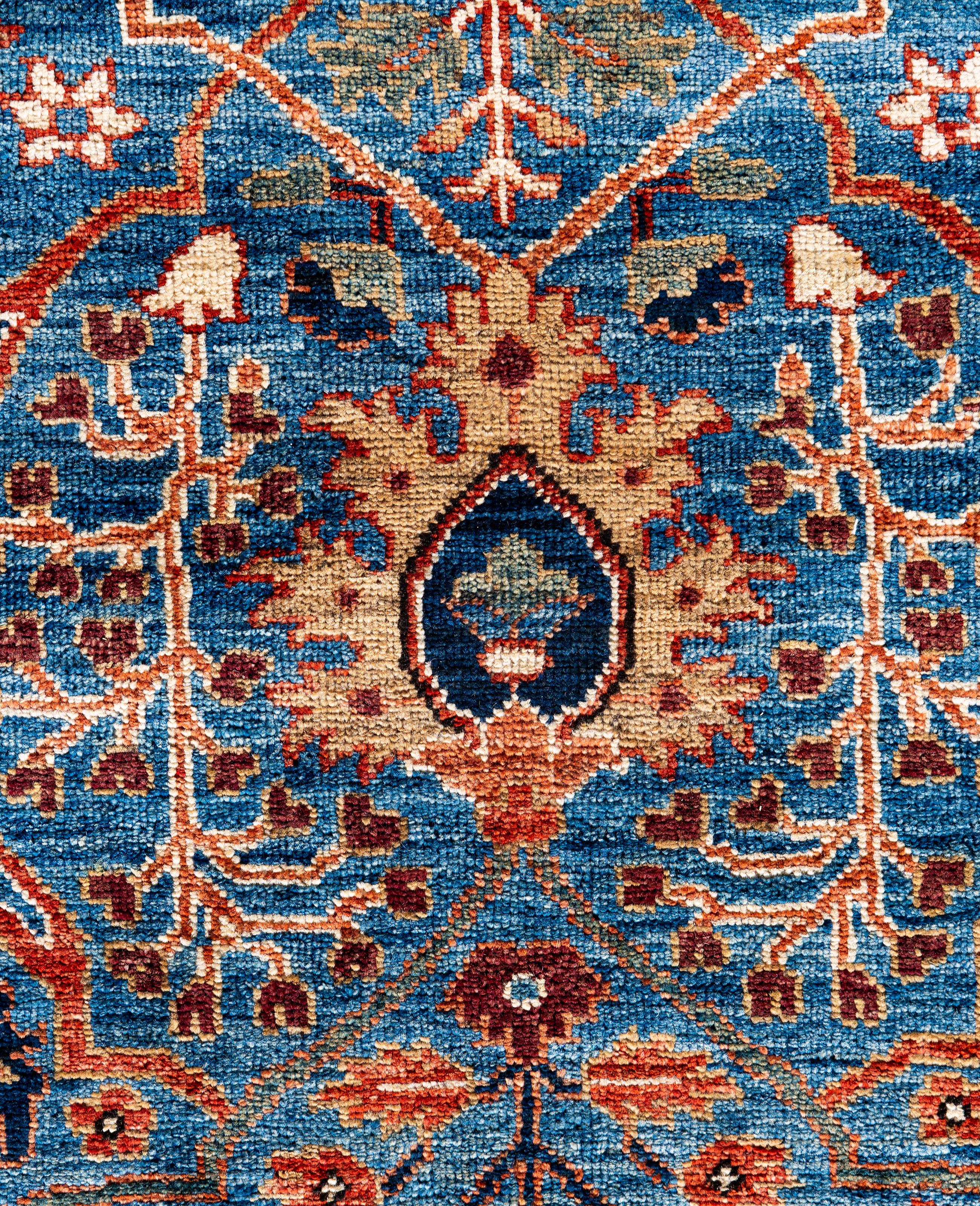 Pakistanais Serapi Tapis unique en laine bleu 8' 10
