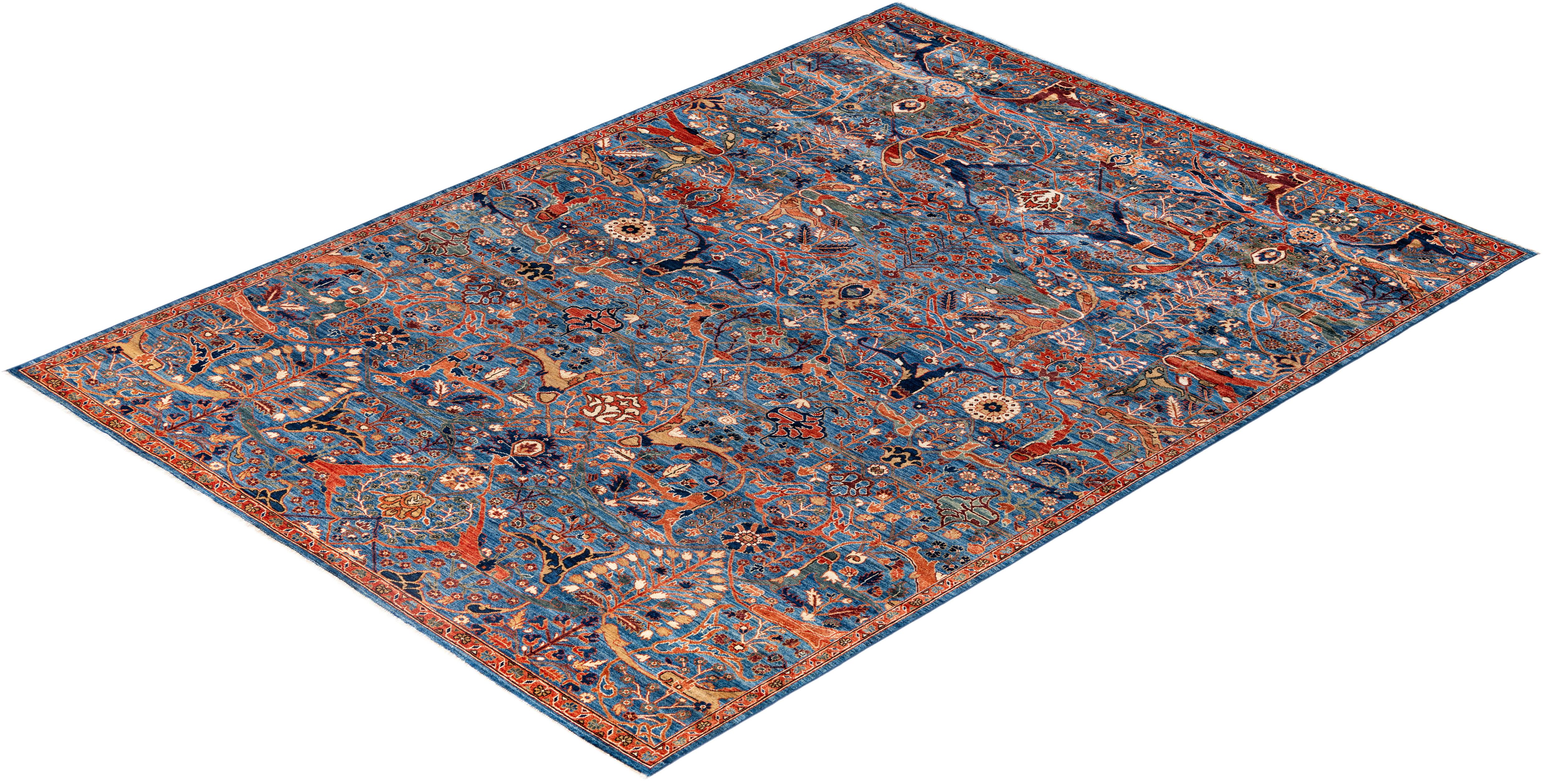 Serapi Tapis unique en laine bleu 8' 10