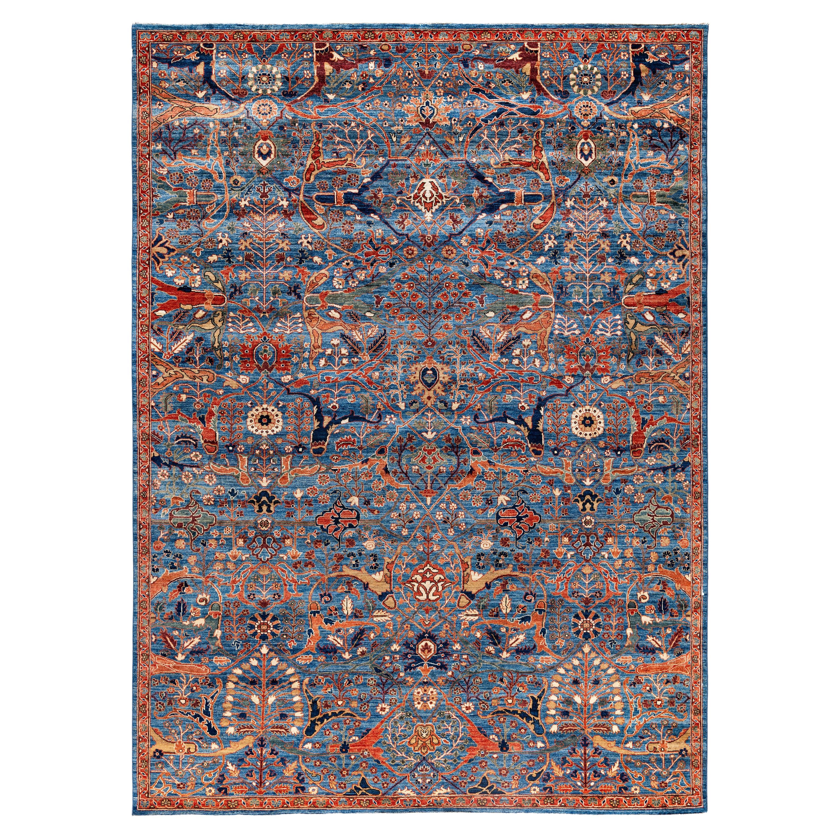 Serapi Tapis unique en laine bleu 8' 10" x 11' 11"