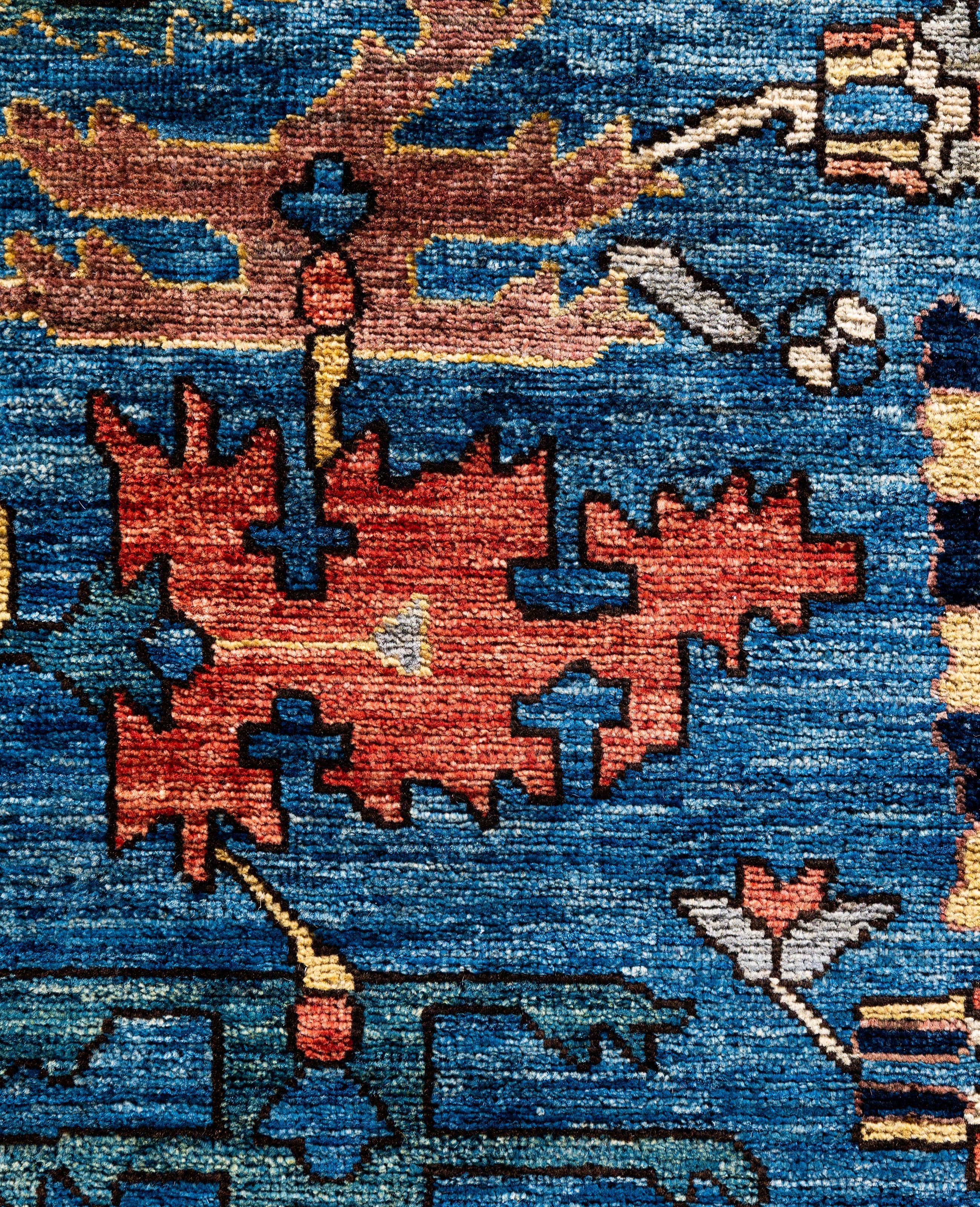 Alfombra de lana azul única Serapi 8' 11