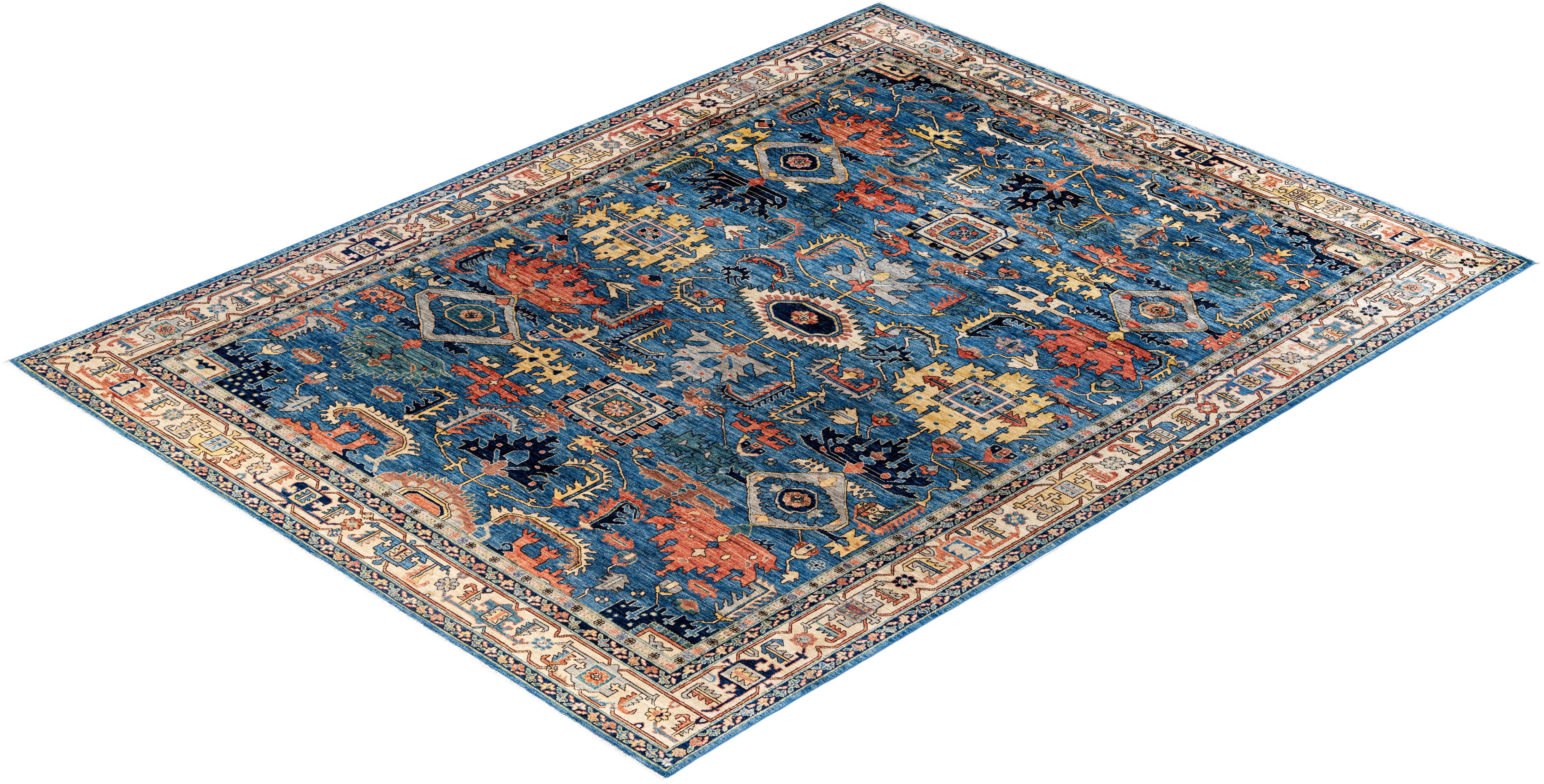Alfombra de lana azul única Serapi 8' 11