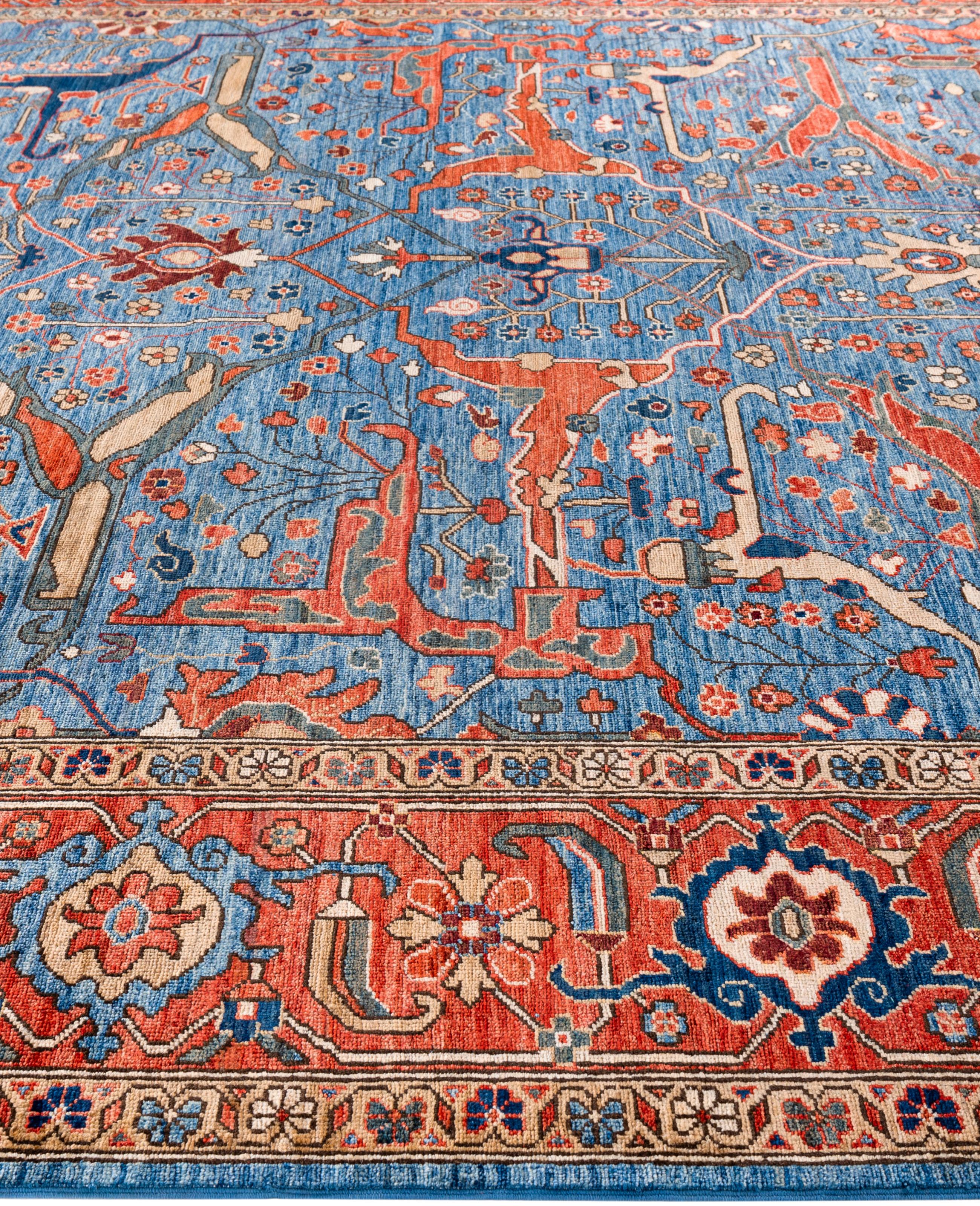 Alfombra de lana azul única Serapi 8' 11