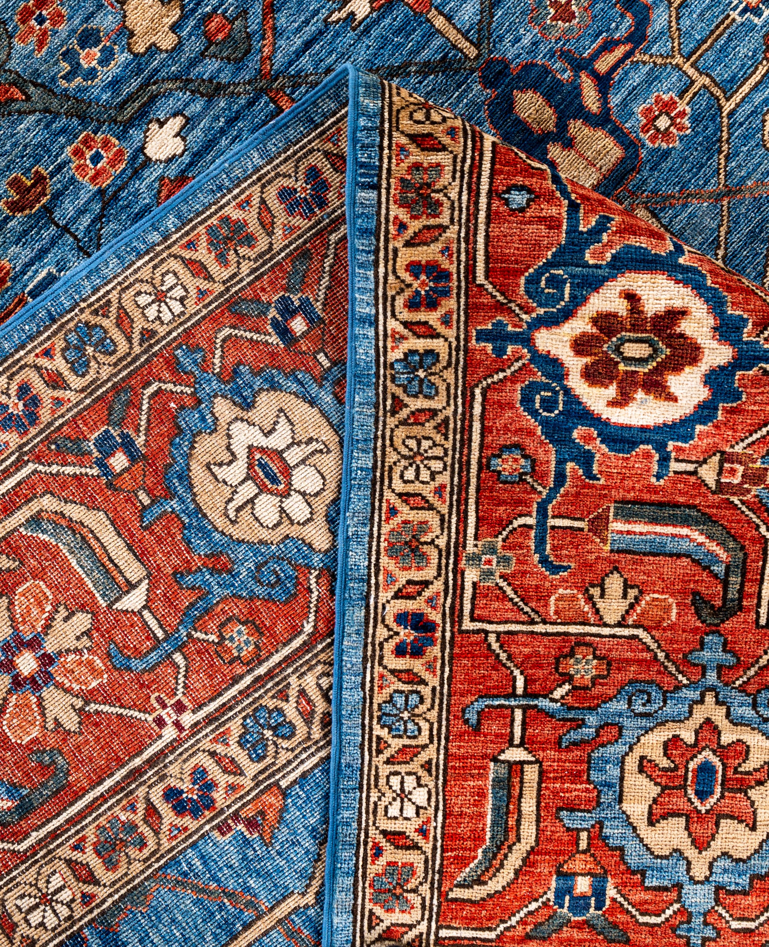 Alfombra de lana azul única Serapi 8' 11