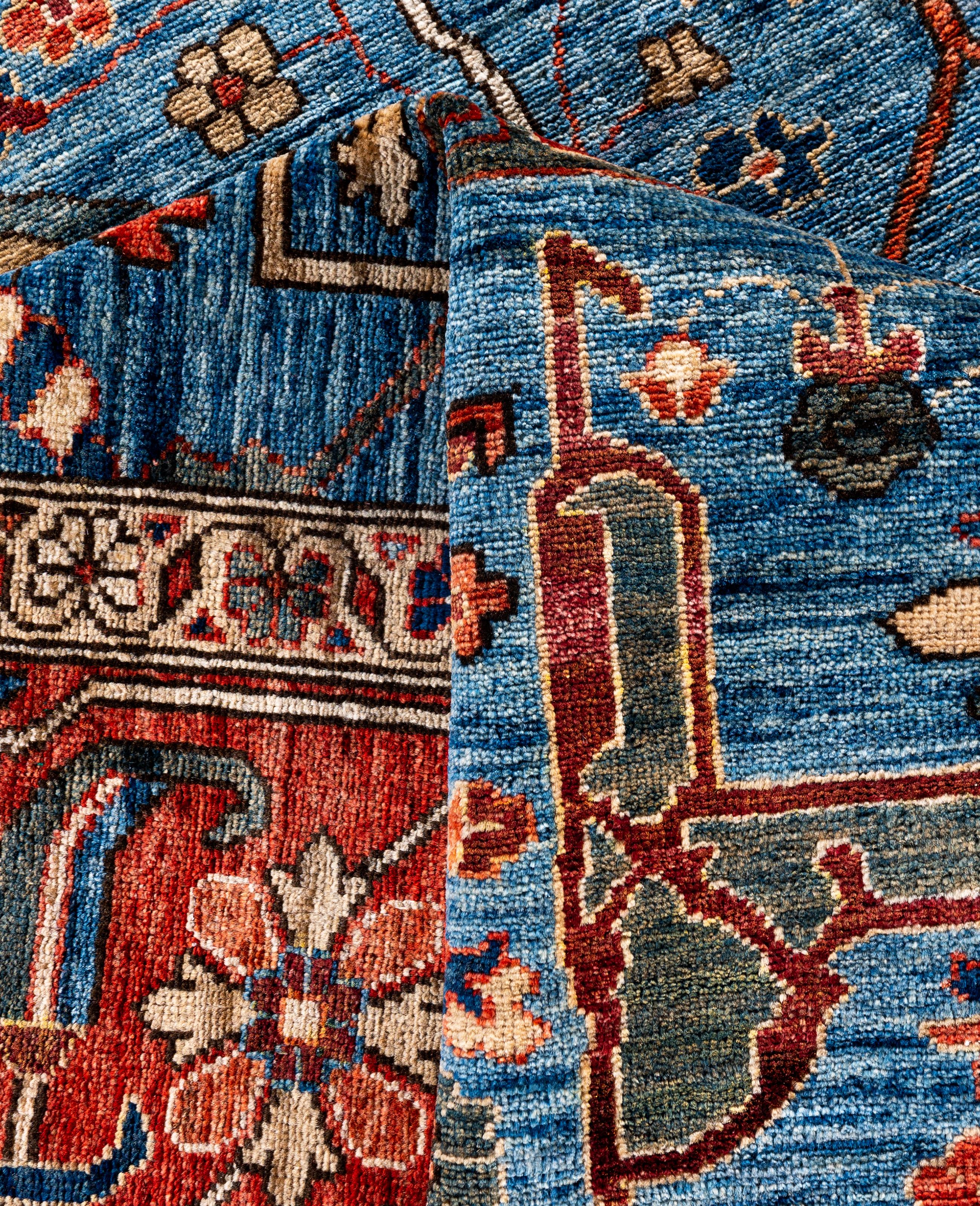 Alfombra de lana azul única Serapi 8' 11