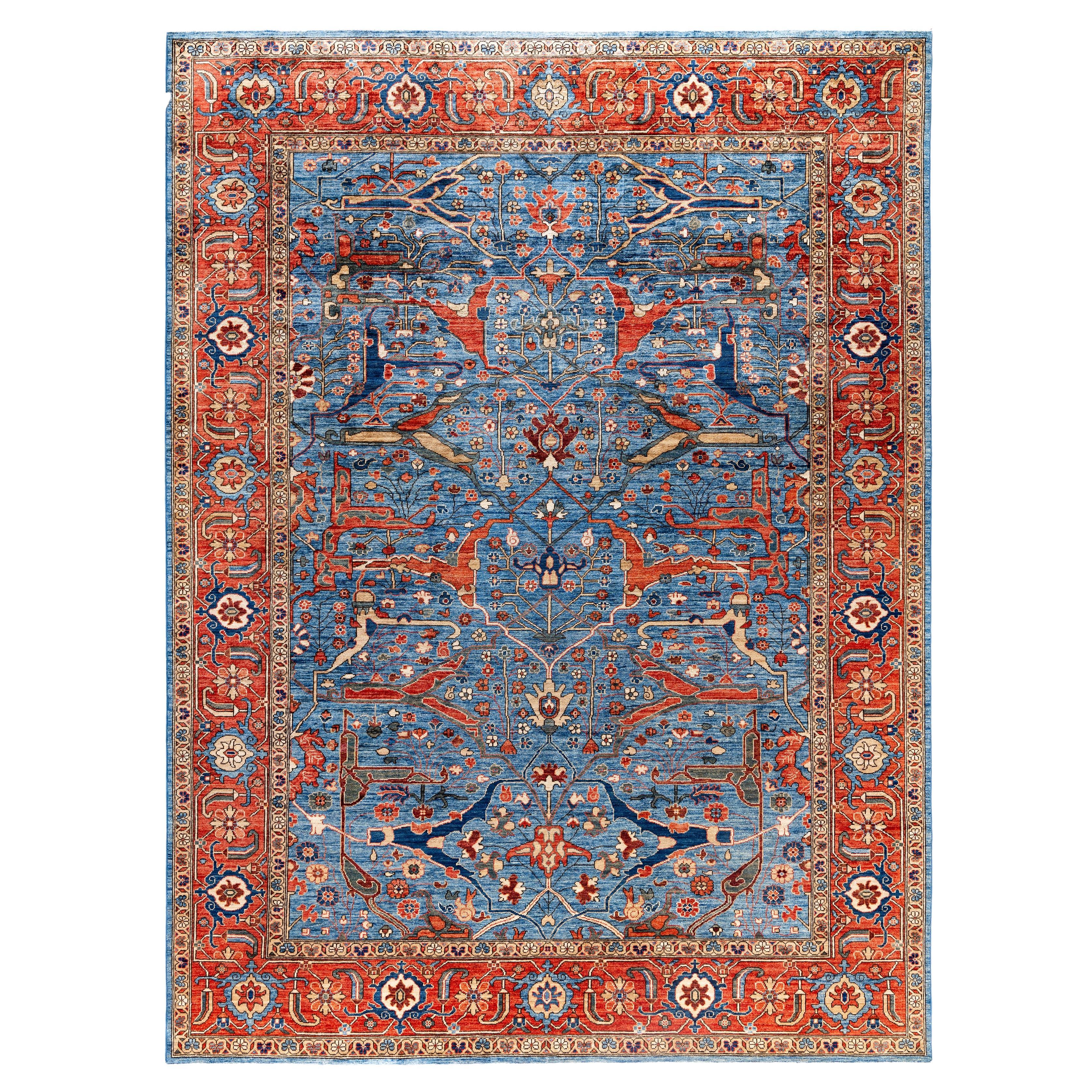 Serapi Tapis unique en laine bleu 8' 11" x 12' 1"