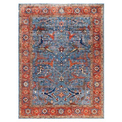 Serapi Tapis unique en laine bleu 8' 11" x 12' 1"
