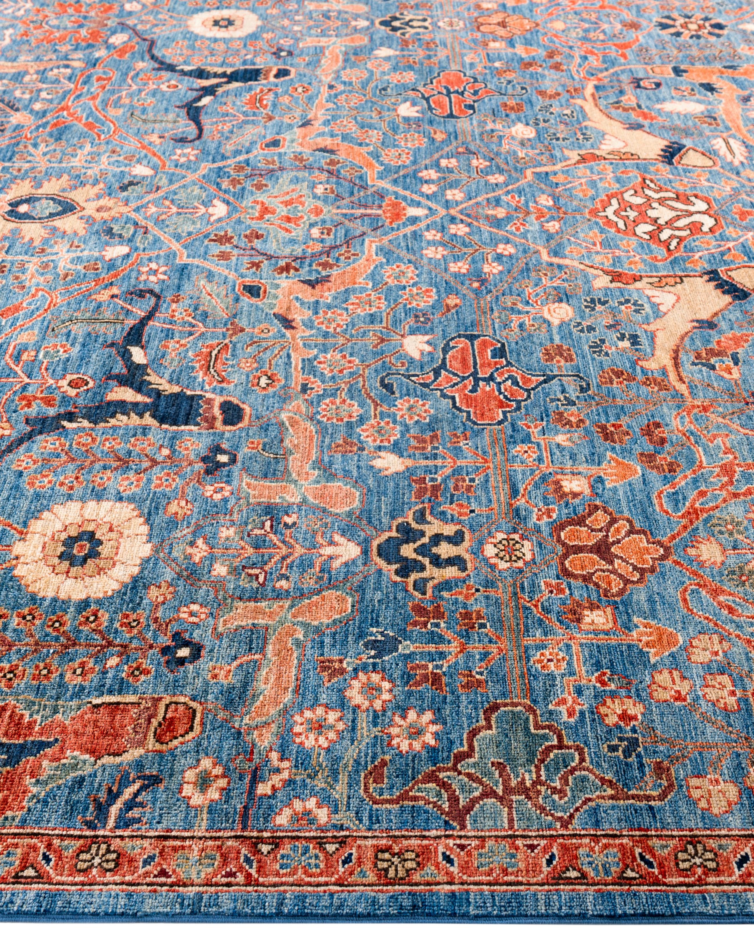 Annodato a mano Tappeto Serapi One-of-a-Kind in Lana Blu 8' 2