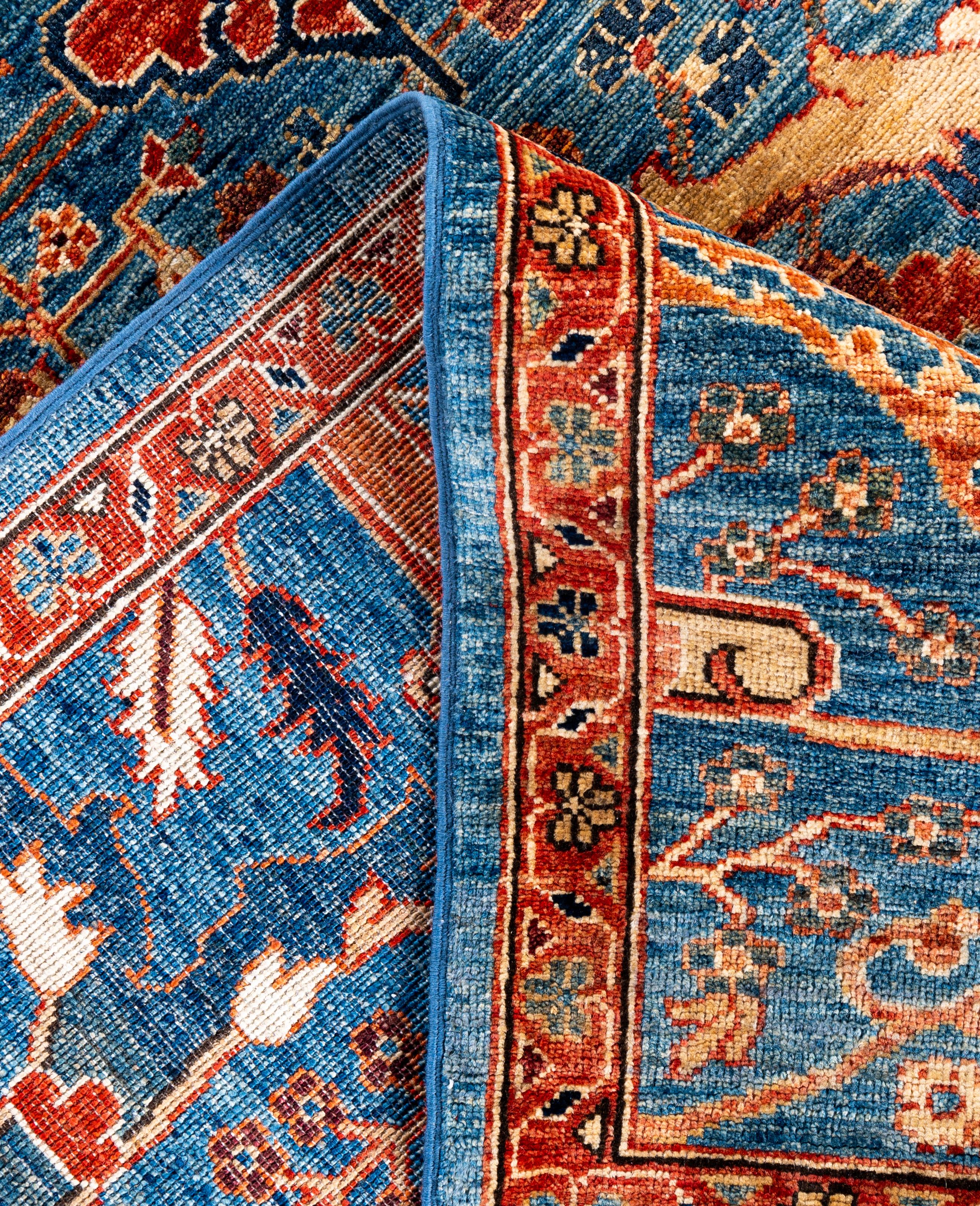 XXI secolo e contemporaneo Tappeto Serapi One-of-a-Kind in Lana Blu 8' 2