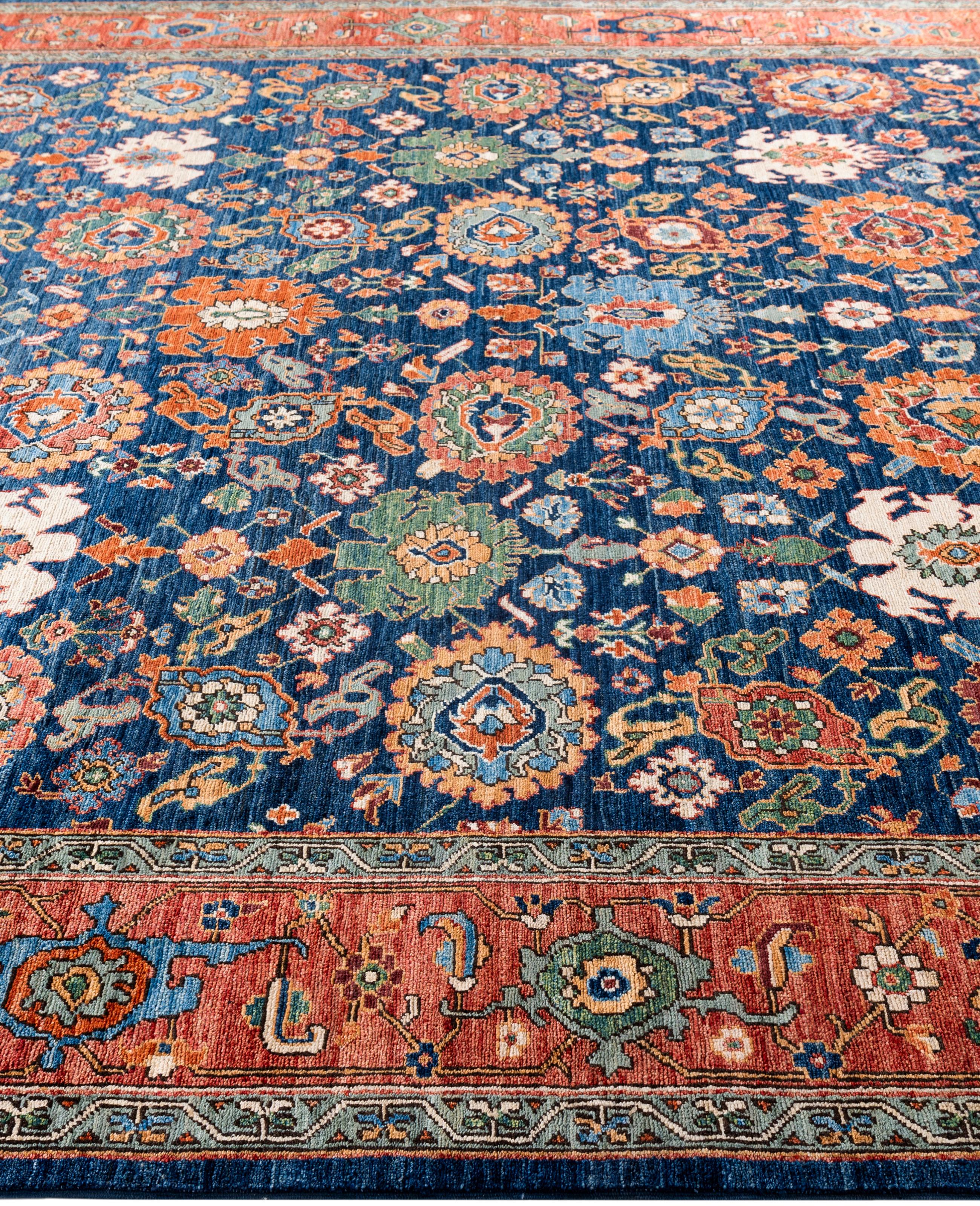 Annodato a mano Tappeto Serapi One-of-a-Kind Wool Blue Area Rug 8' 2