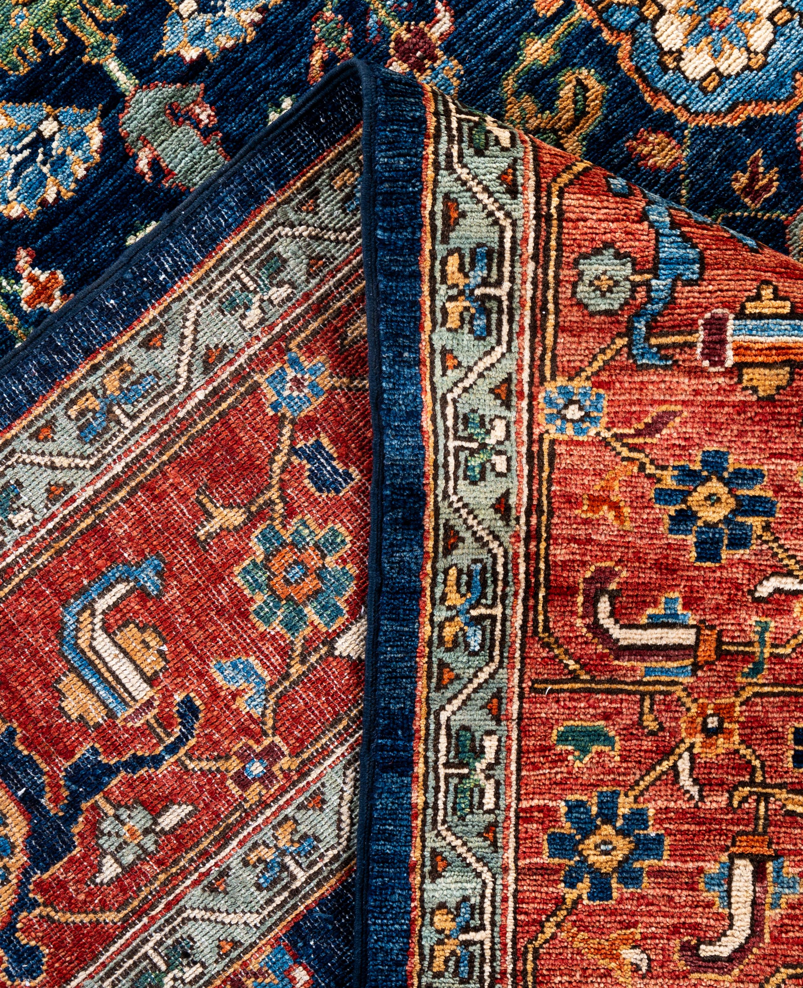 XXI secolo e contemporaneo Tappeto Serapi One-of-a-Kind Wool Blue Area Rug 8' 2