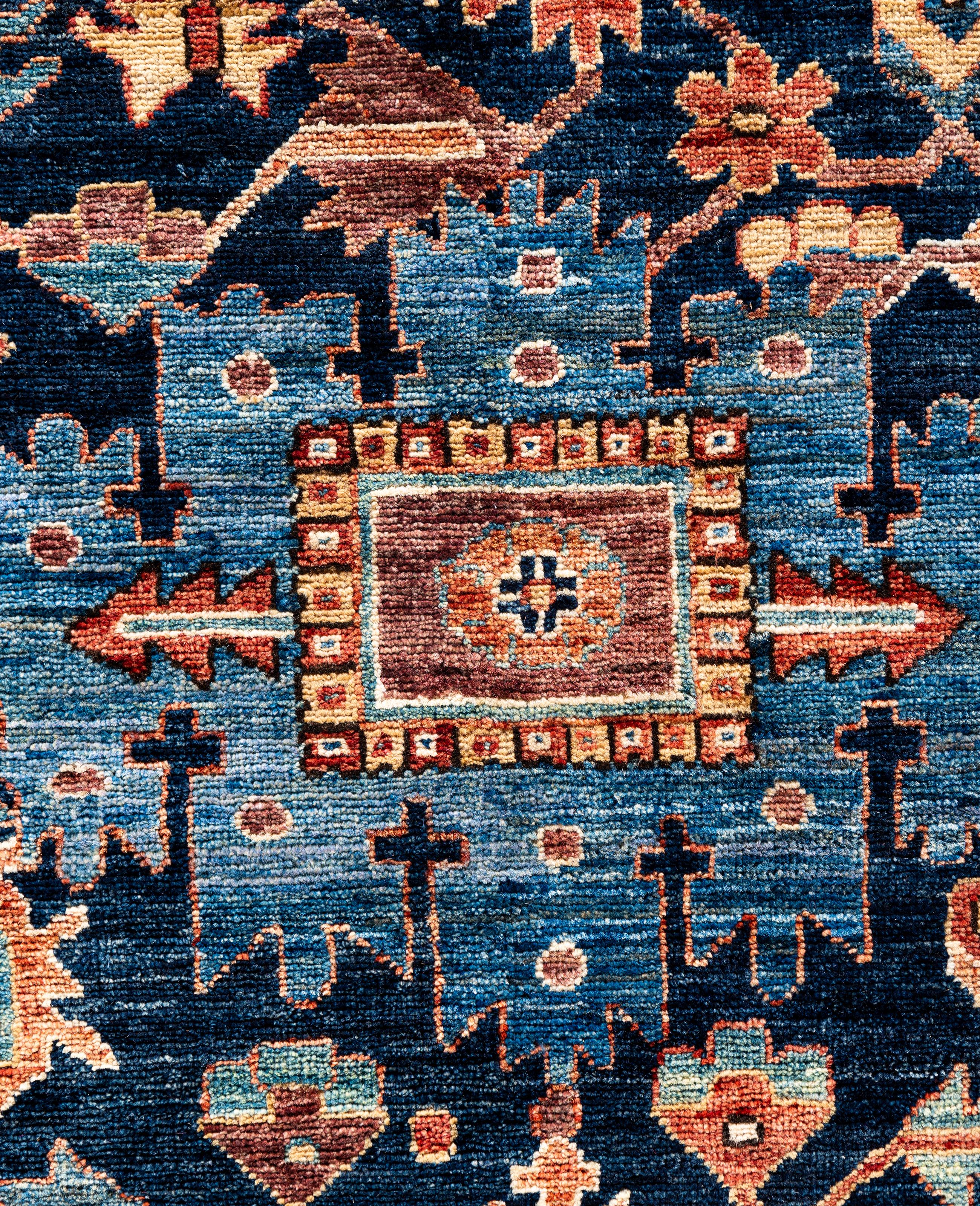 Pakistanais Serapi Tapis unique en laine bleu 8' 2