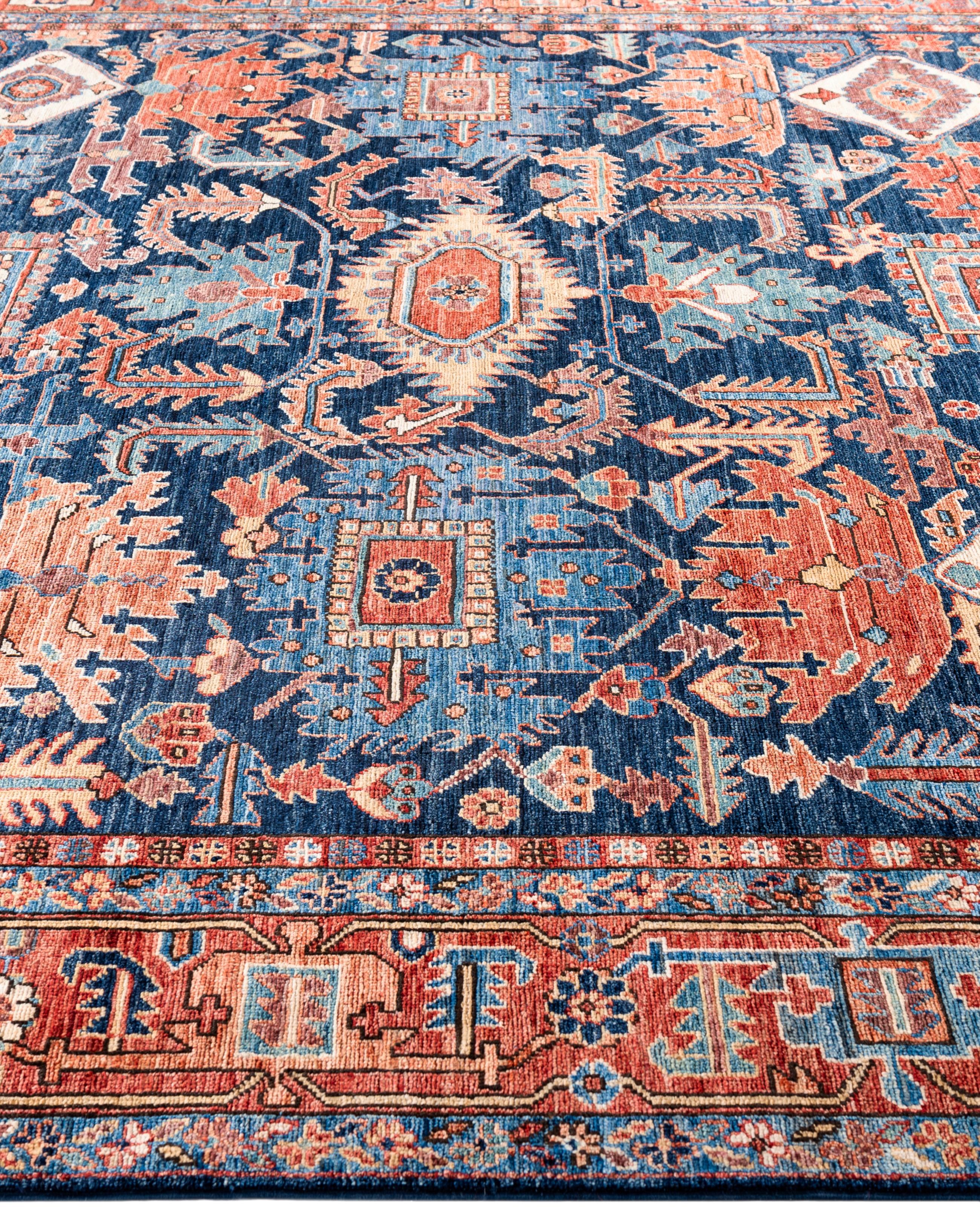 Noué à la main Serapi Tapis unique en laine bleu 8' 2