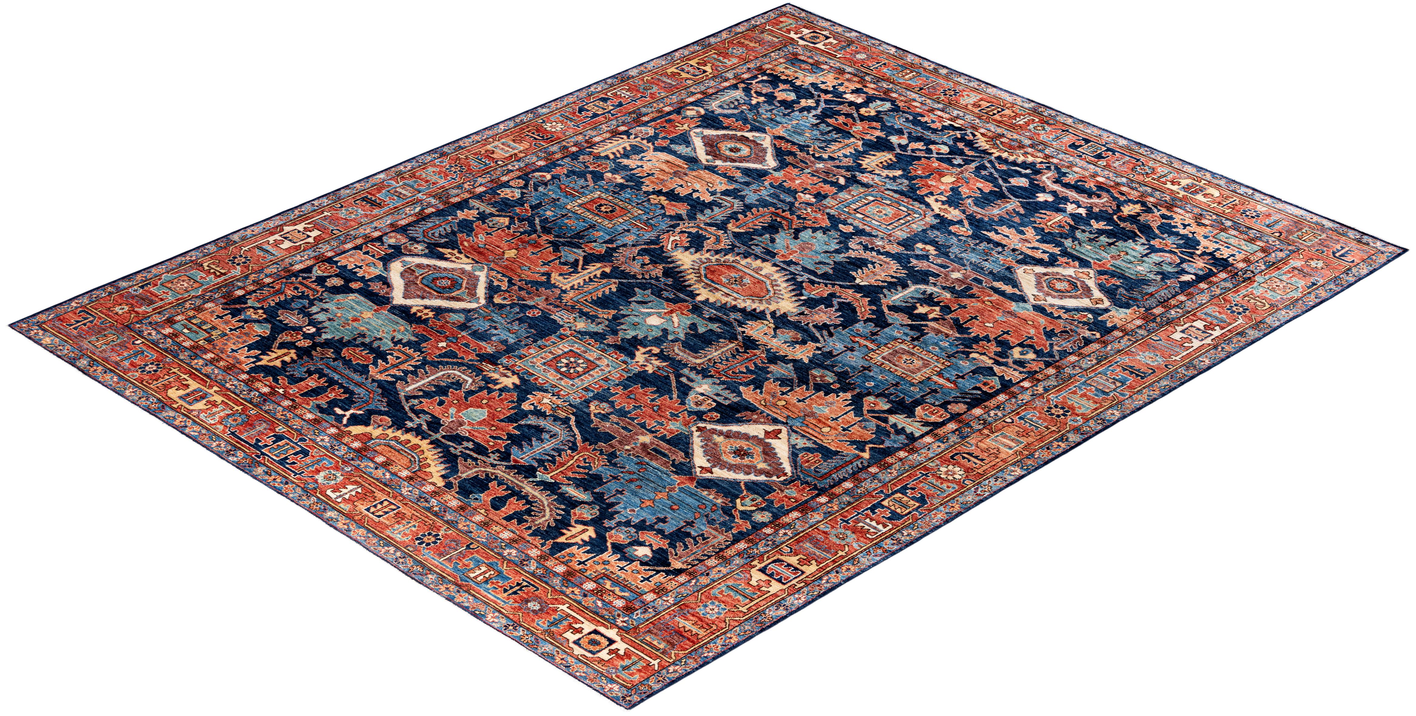 Serapi Tapis unique en laine bleu 8' 2